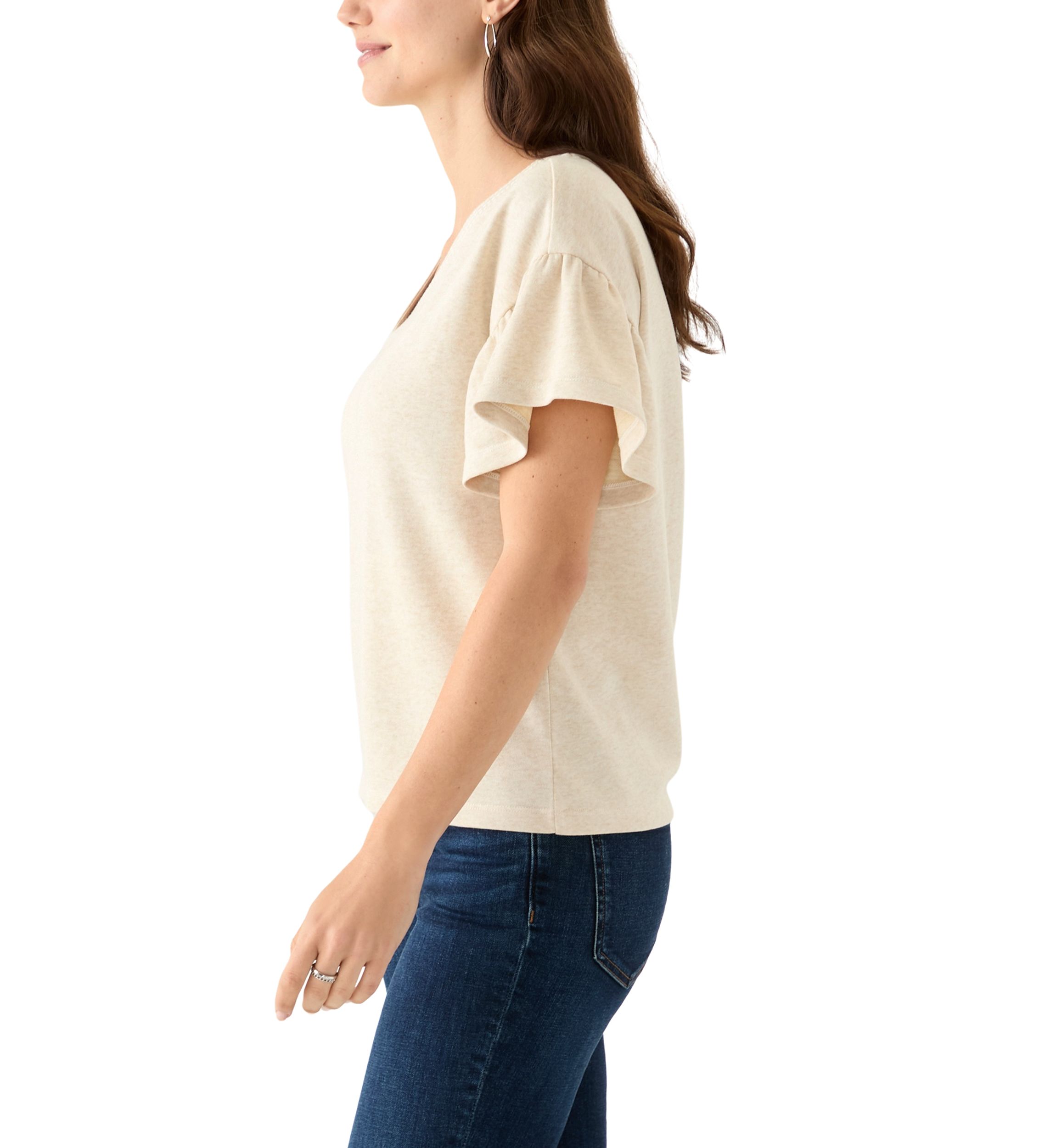 Womens Short Ruffle Sleeve V-Neck Top