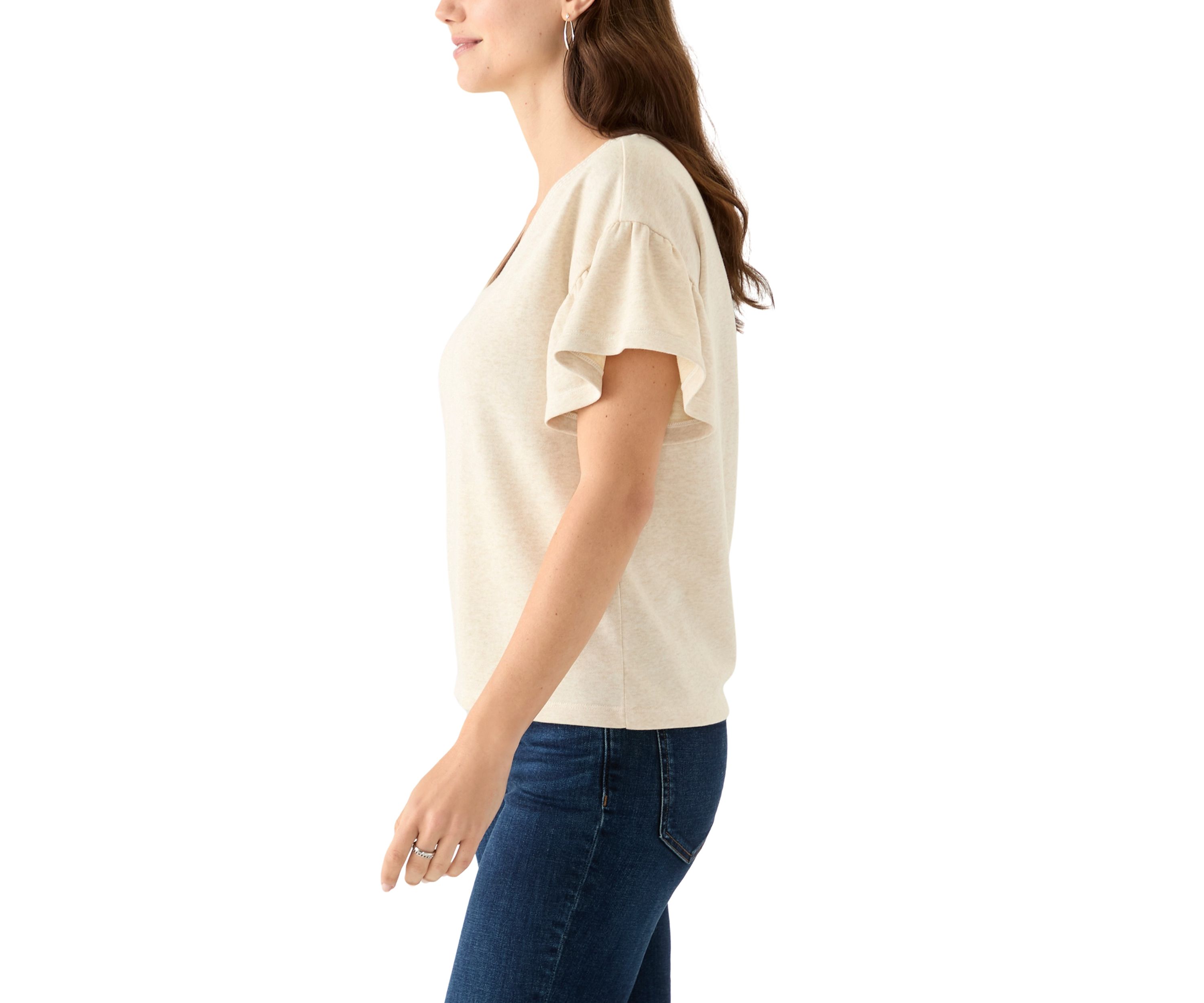 Womens Short Ruffle Sleeve V-Neck Top