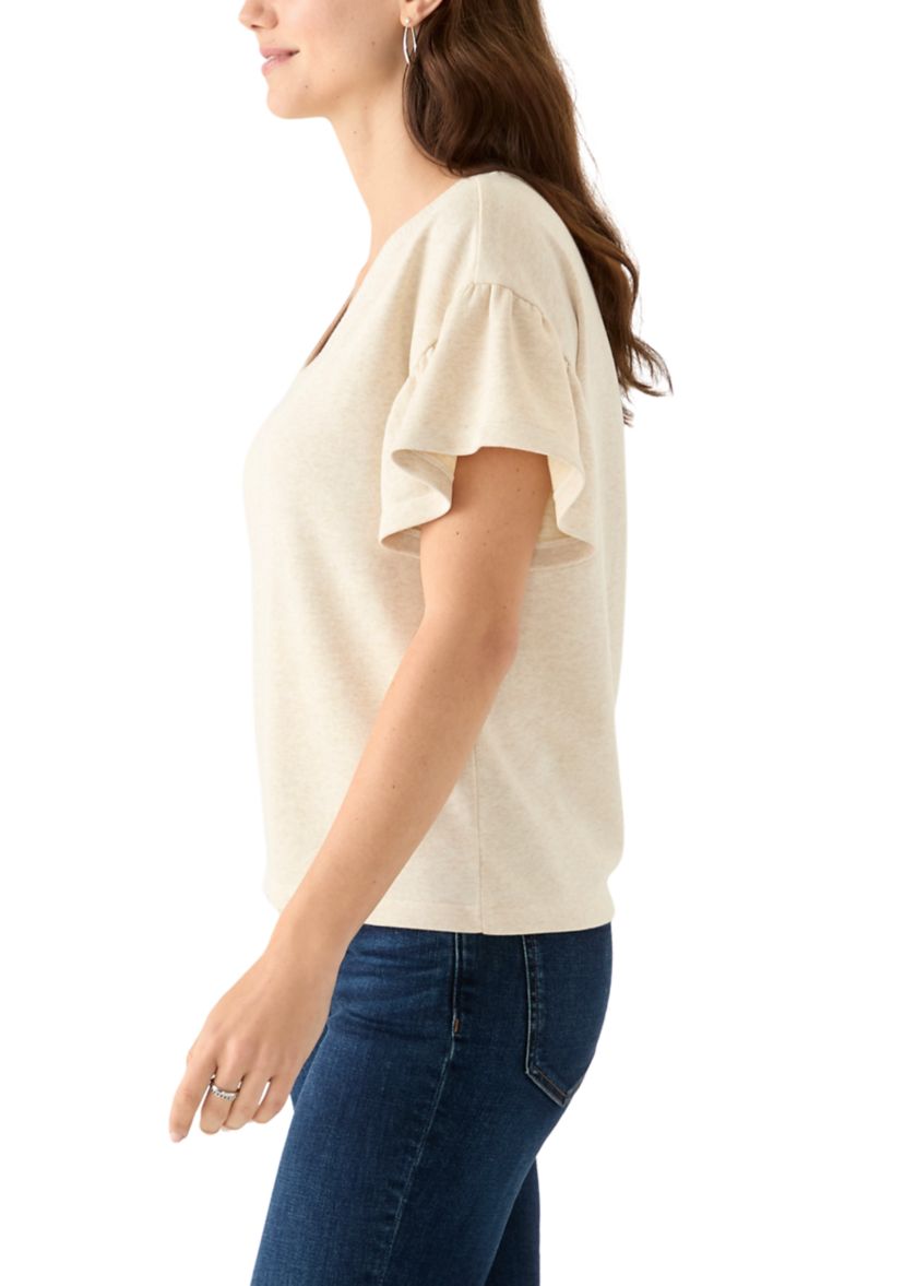 Womens Short Ruffle Sleeve V-Neck Top
