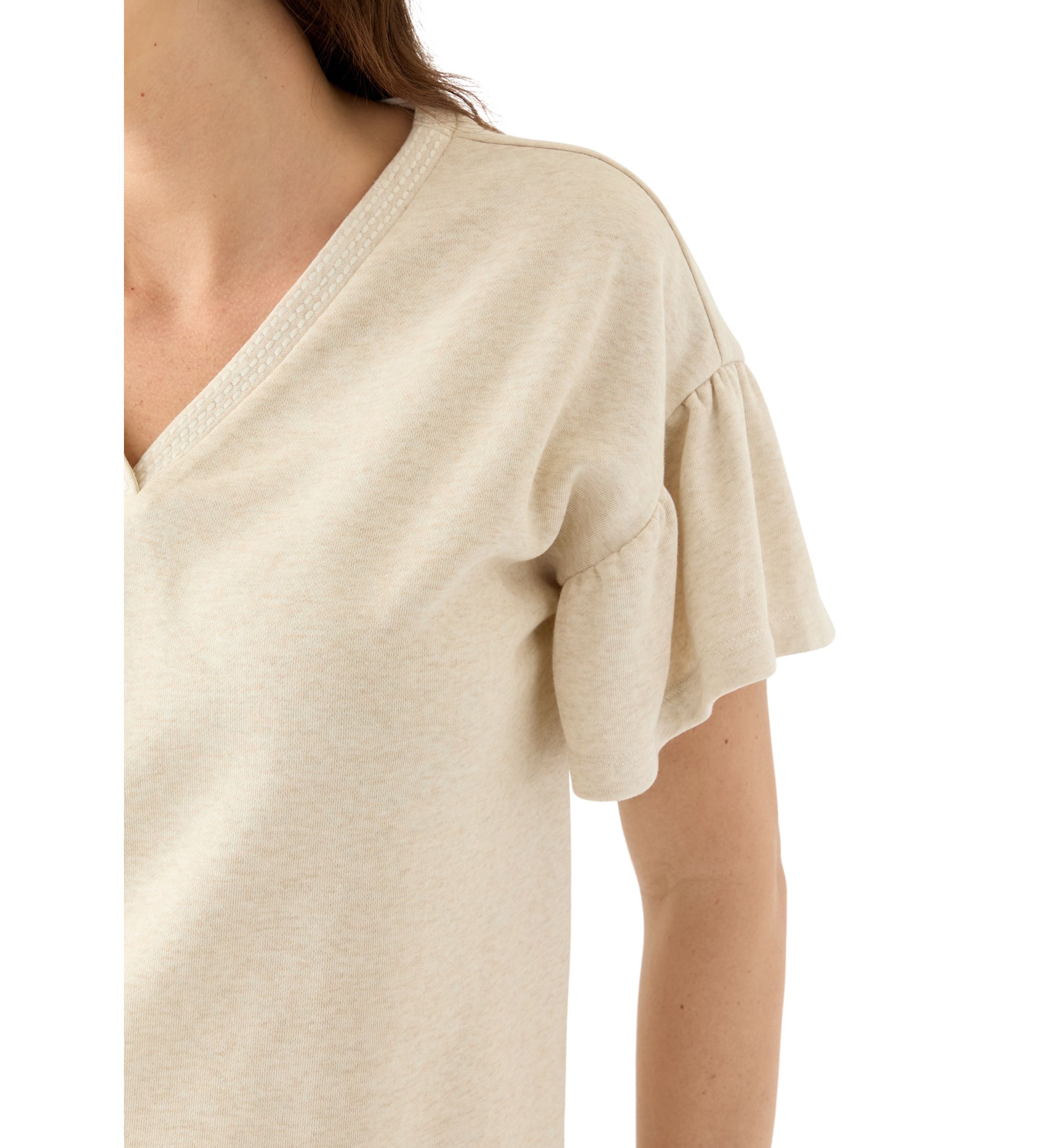 Womens Short Ruffle Sleeve V-Neck Top