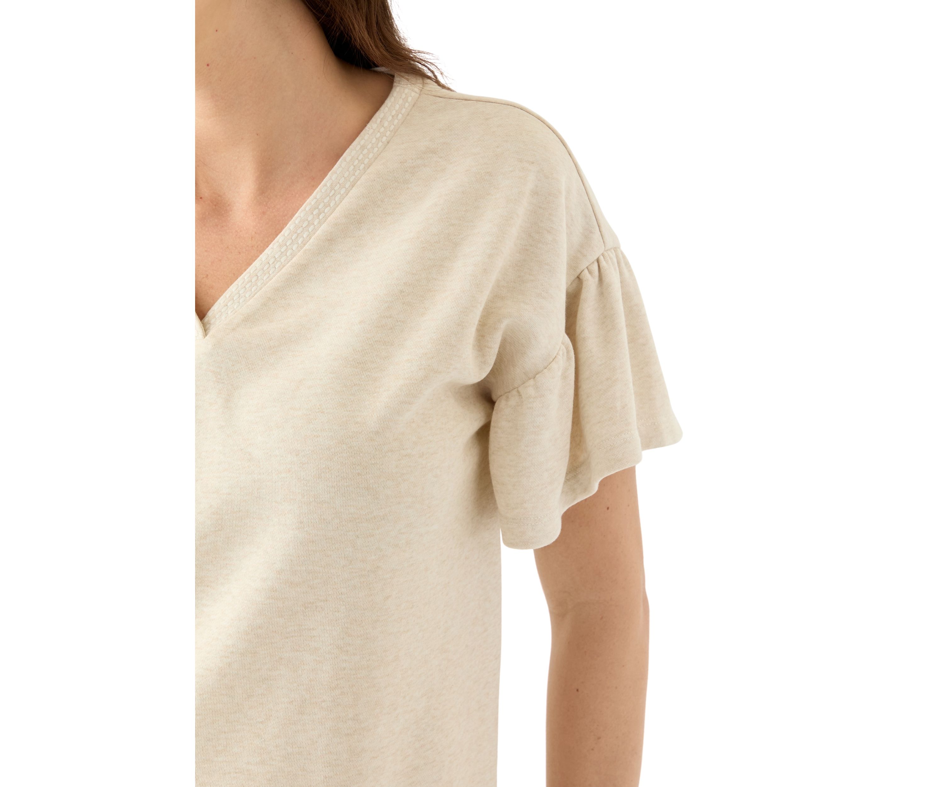 Womens Short Ruffle Sleeve V-Neck Top