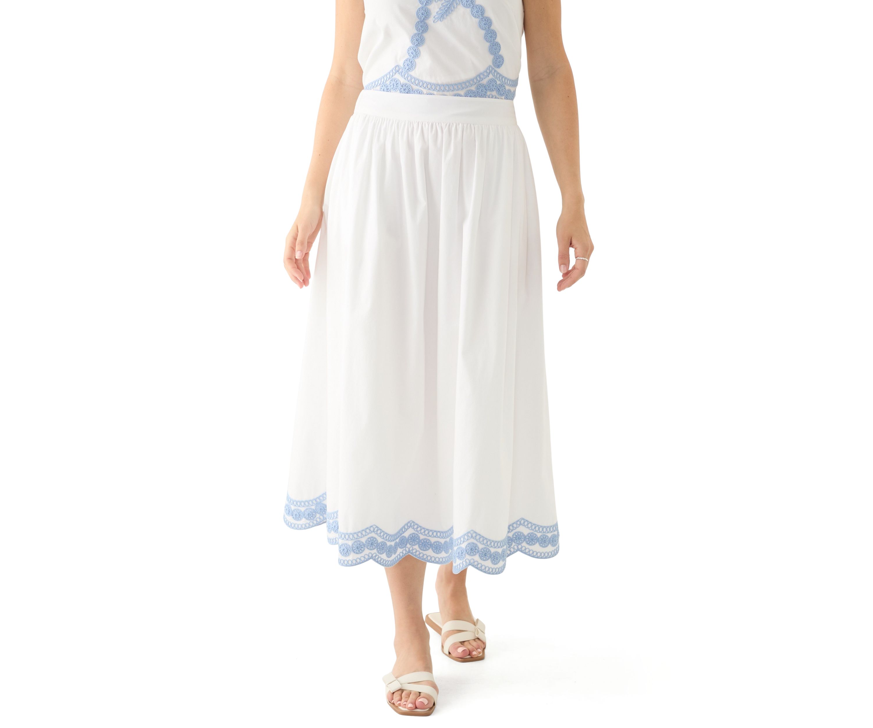 Womens Embroidered Midi Skirt