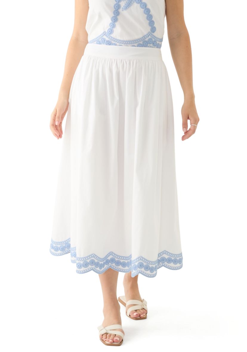 Womens Embroidered Midi Skirt