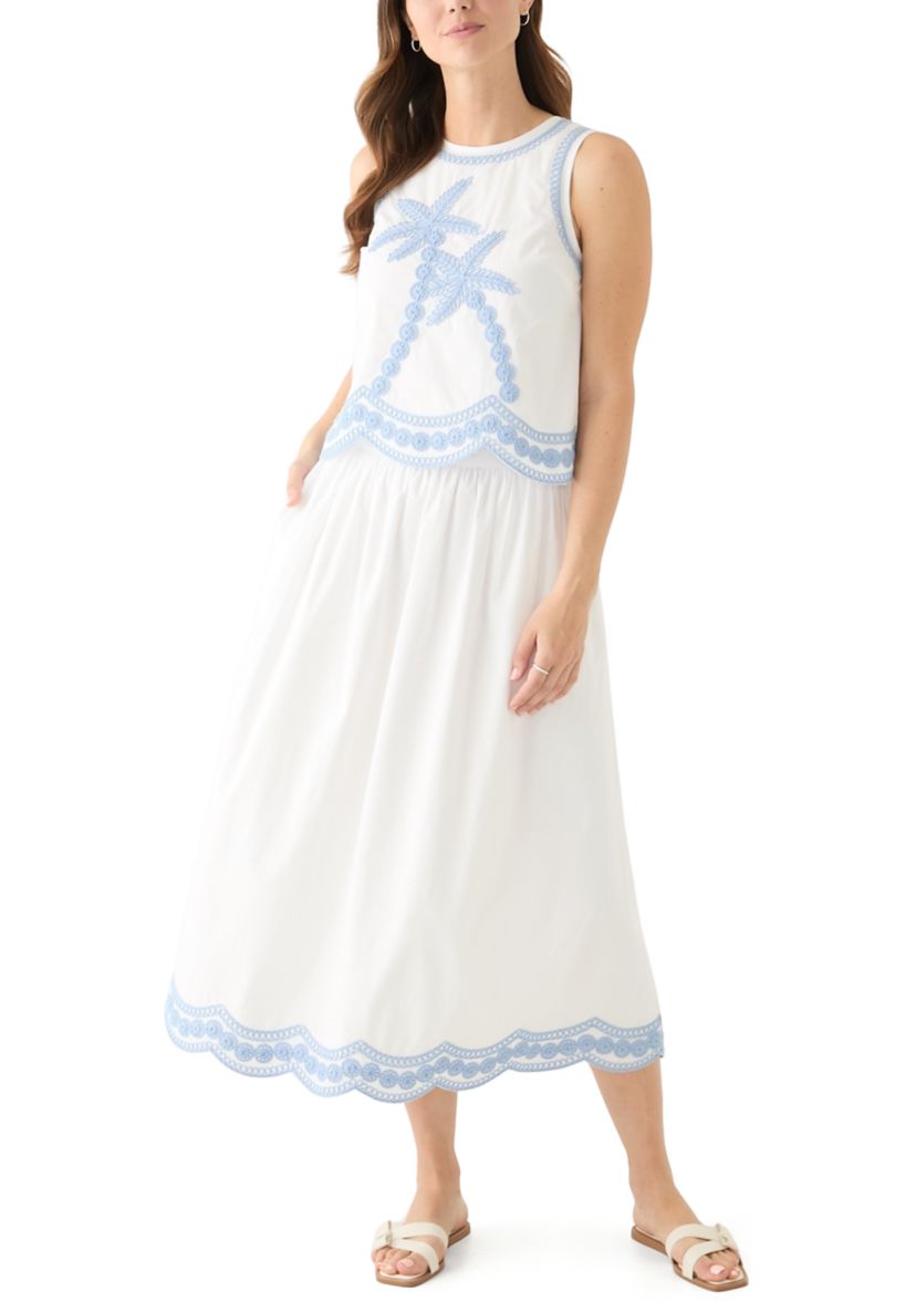 Womens Embroidered Midi Skirt