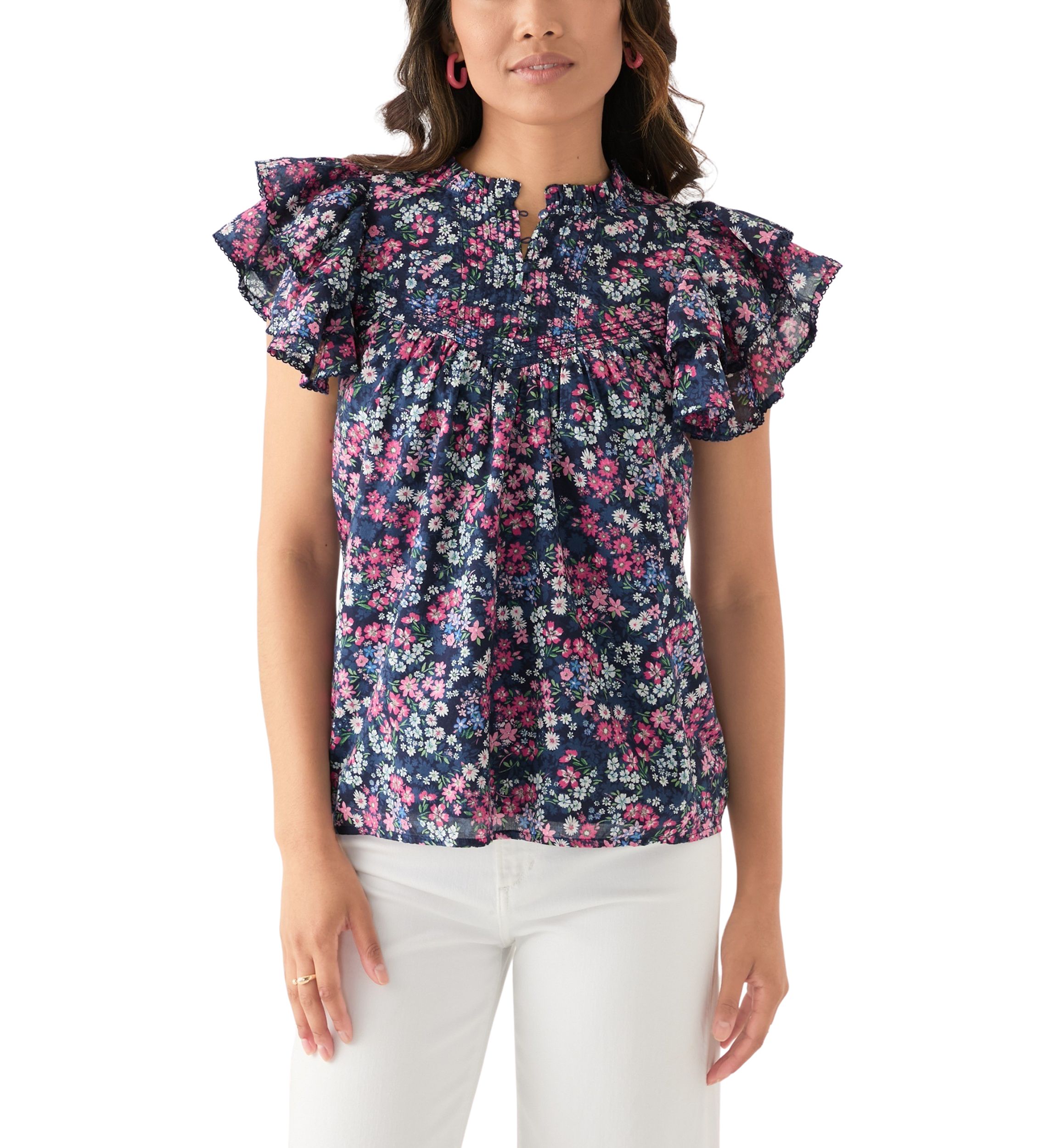 Womens Short Flutter Sleeve Printed Top