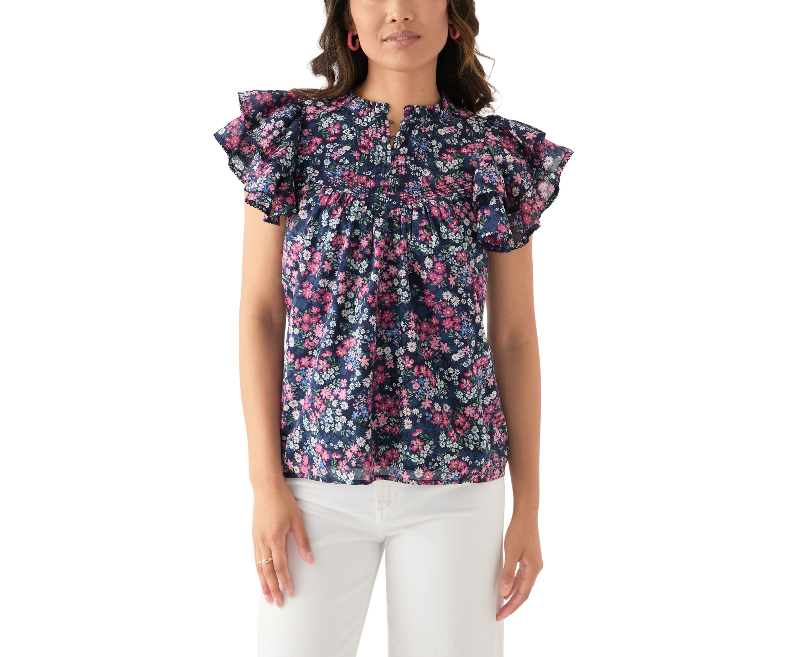 Womens Short Flutter Sleeve Printed Top