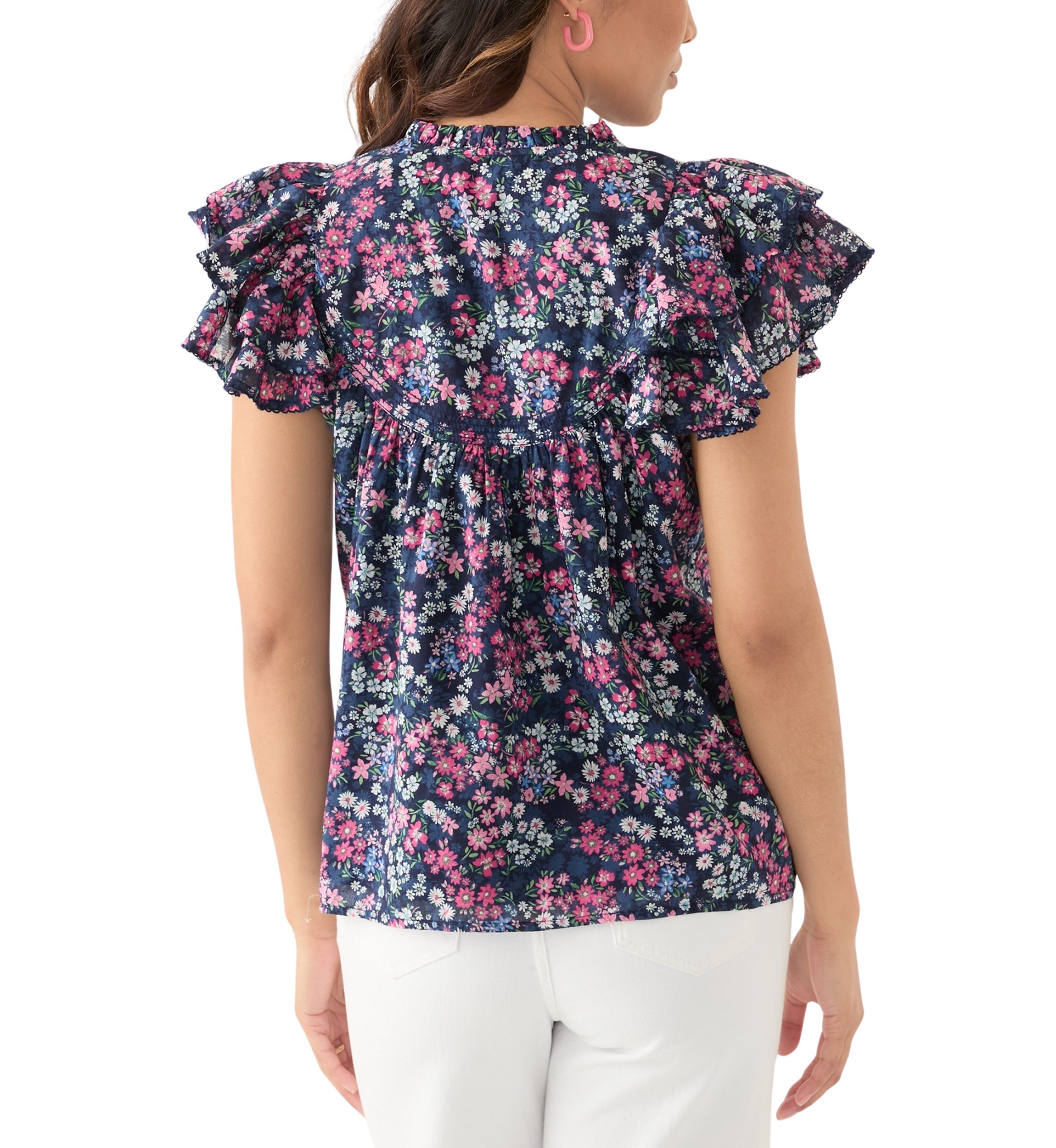 Womens Short Flutter Sleeve Printed Top
