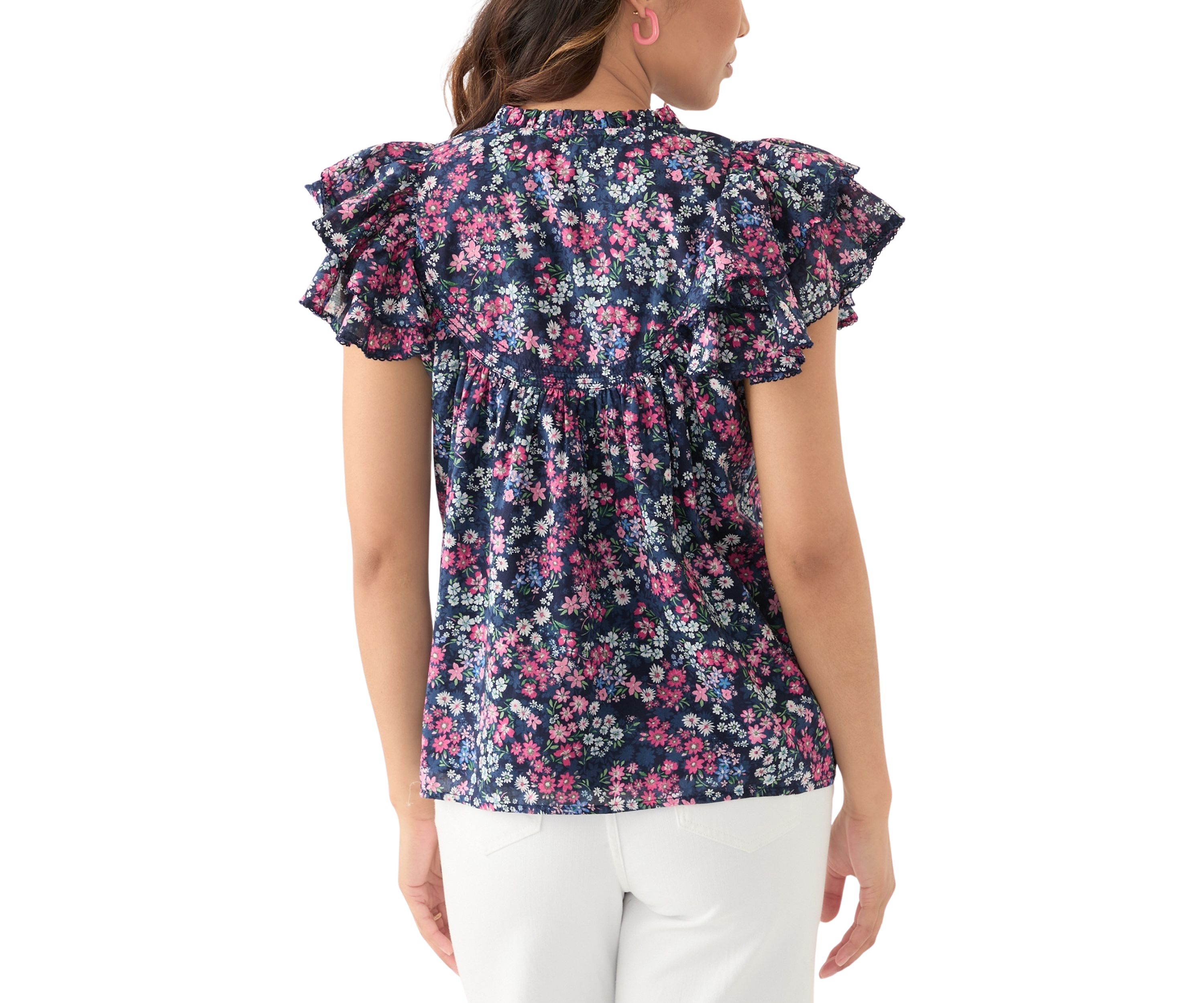 Womens Short Flutter Sleeve Printed Top