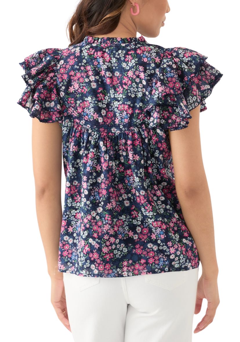 Womens Short Flutter Sleeve Printed Top
