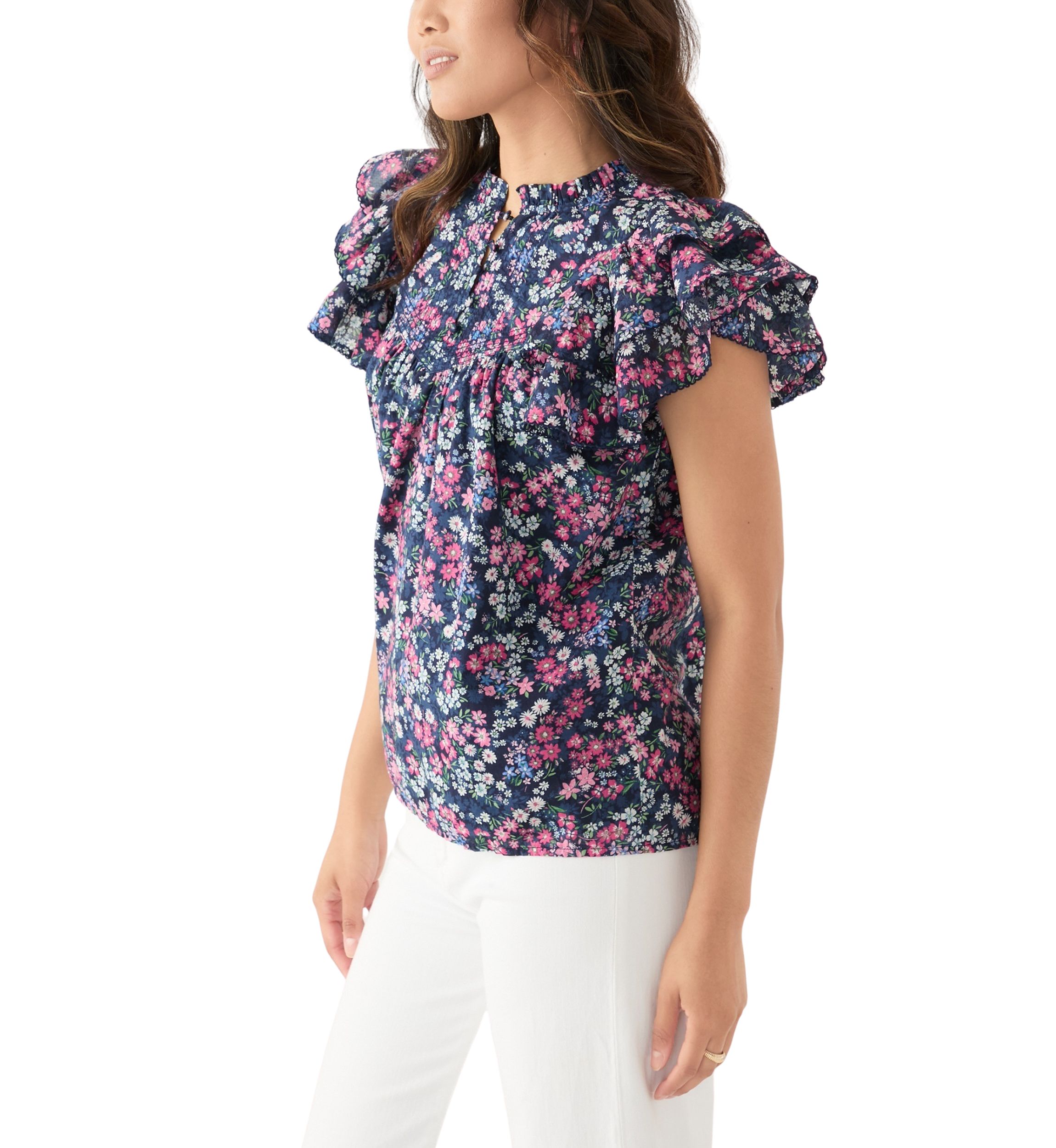 Womens Short Flutter Sleeve Printed Top
