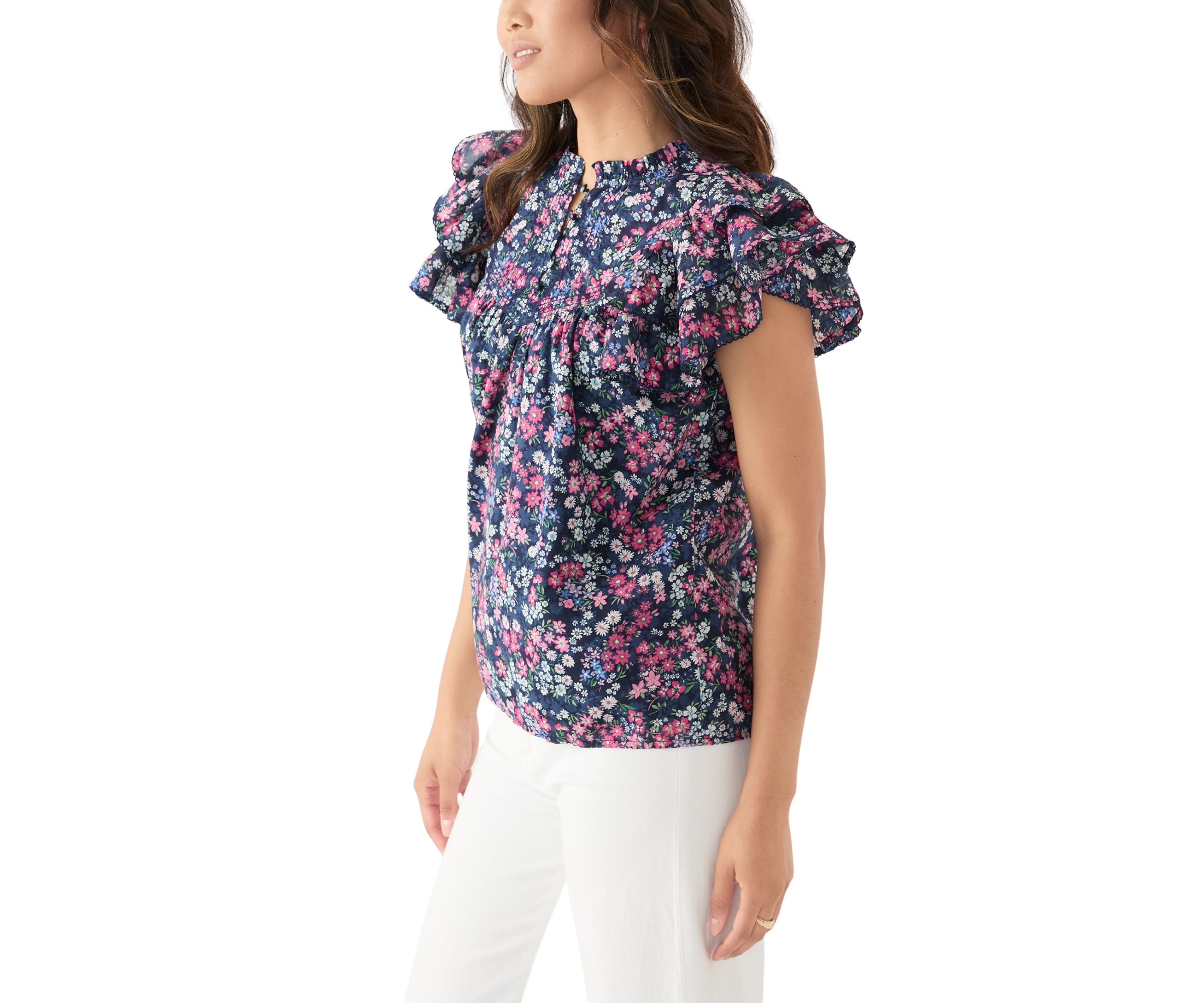 Womens Short Flutter Sleeve Printed Top