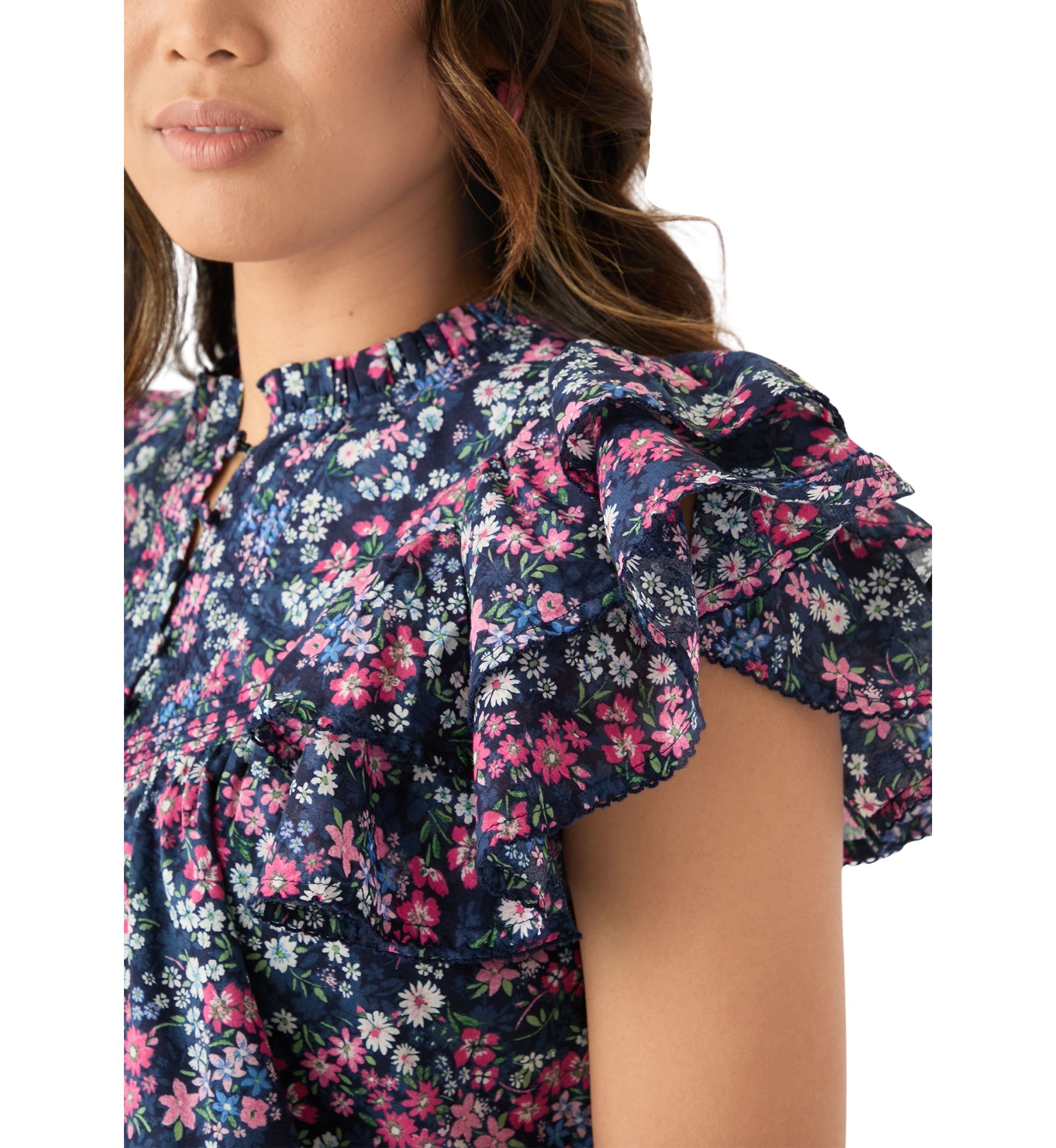 Womens Short Flutter Sleeve Printed Top
