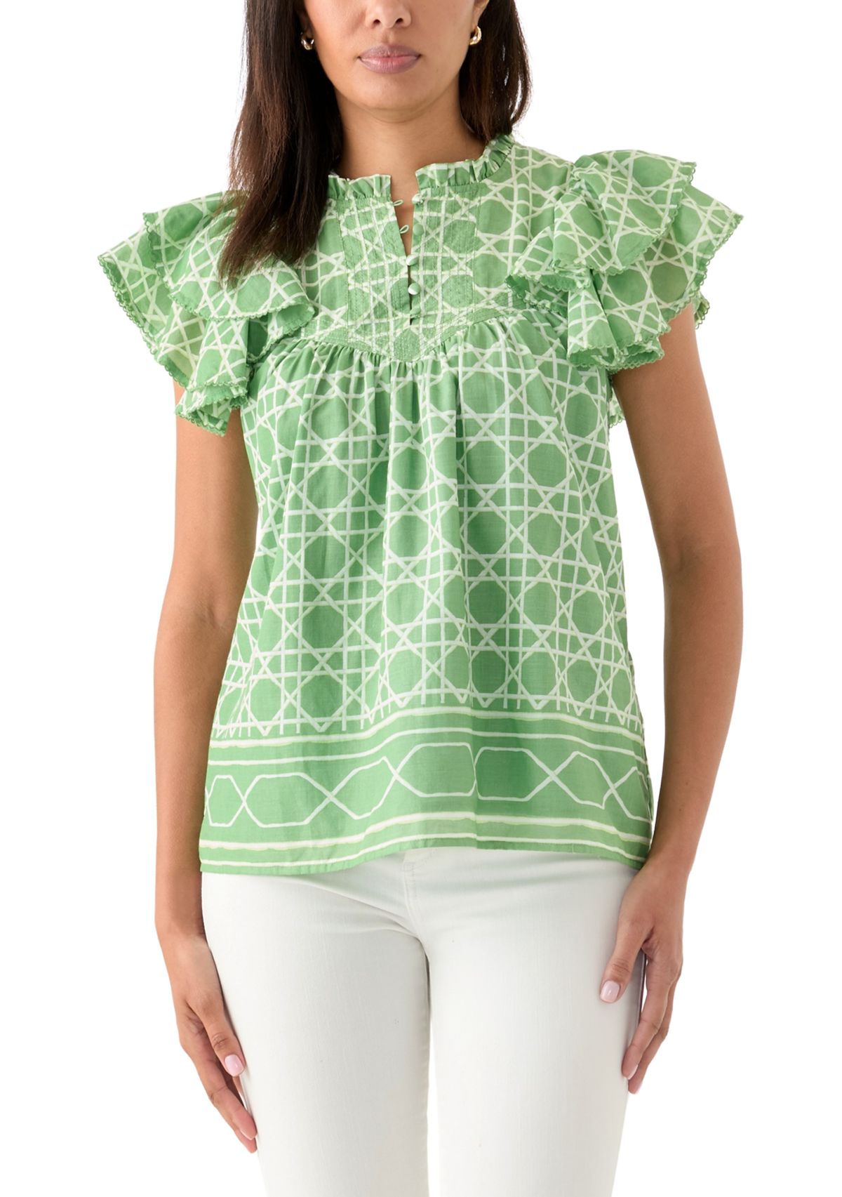 Womens Short Flutter Sleeve Printed Top