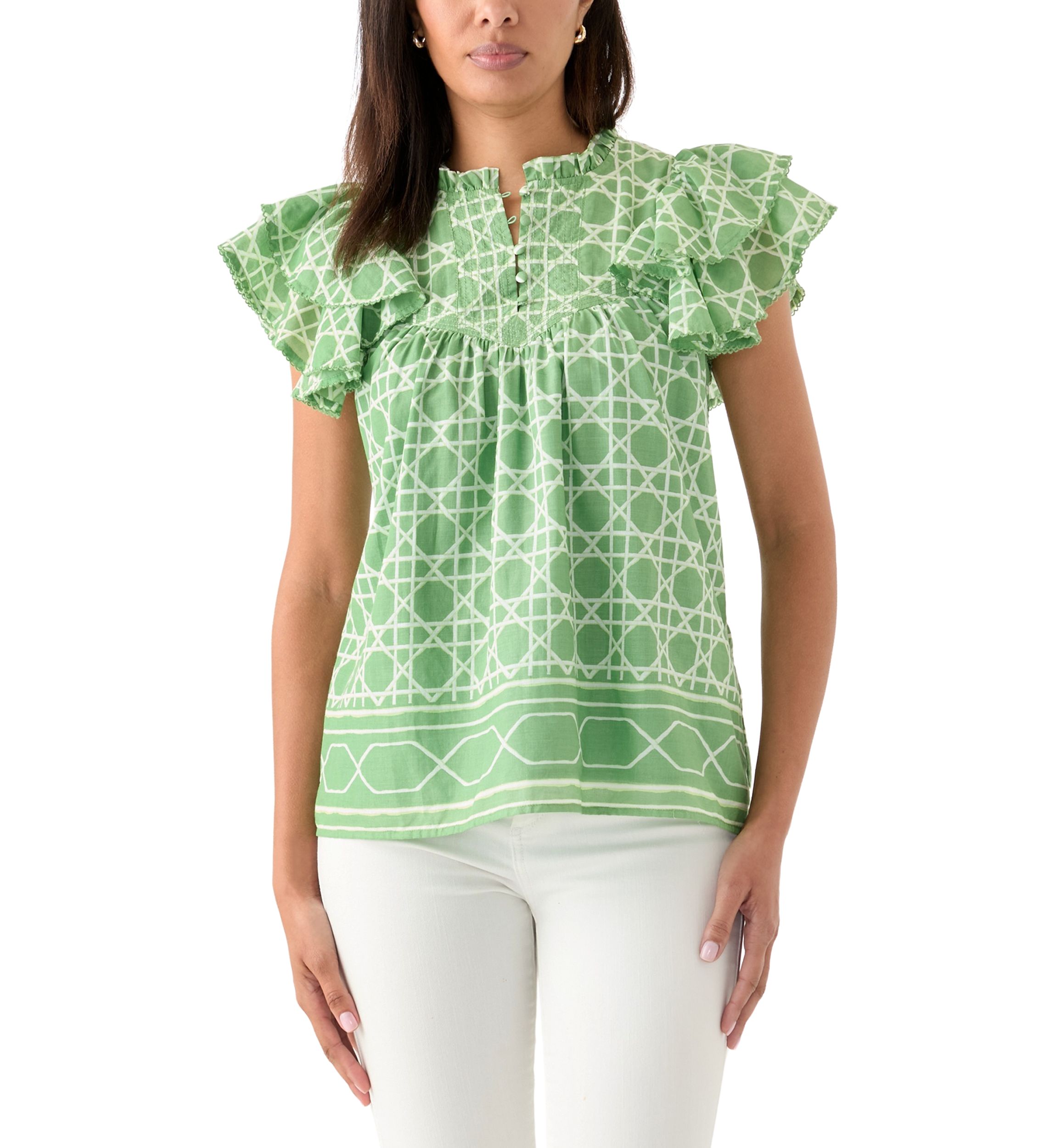 Womens Short Flutter Sleeve Printed Top