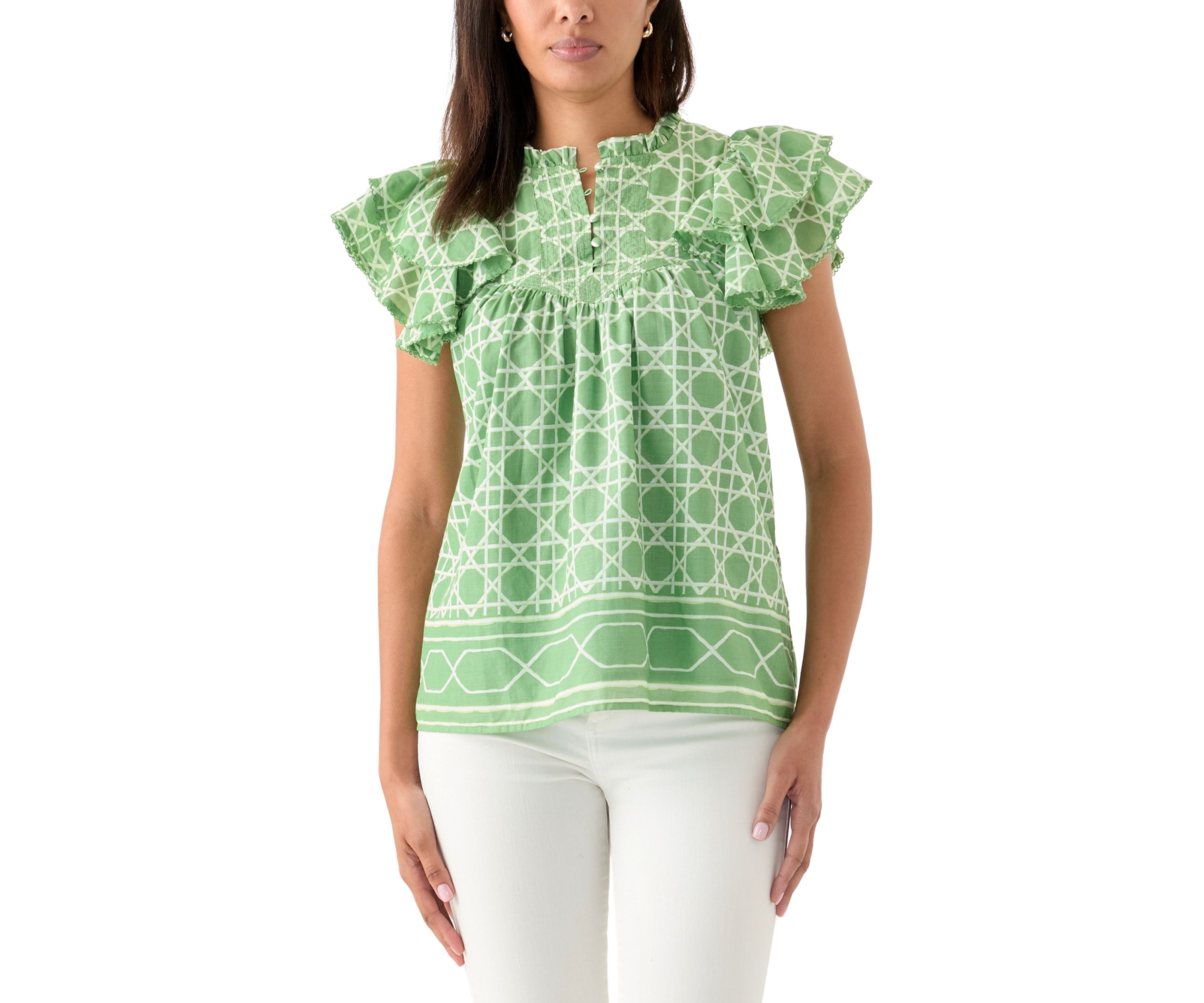 Womens Short Flutter Sleeve Printed Top