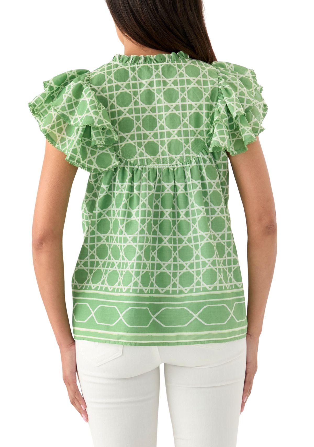 Womens Short Flutter Sleeve Printed Top