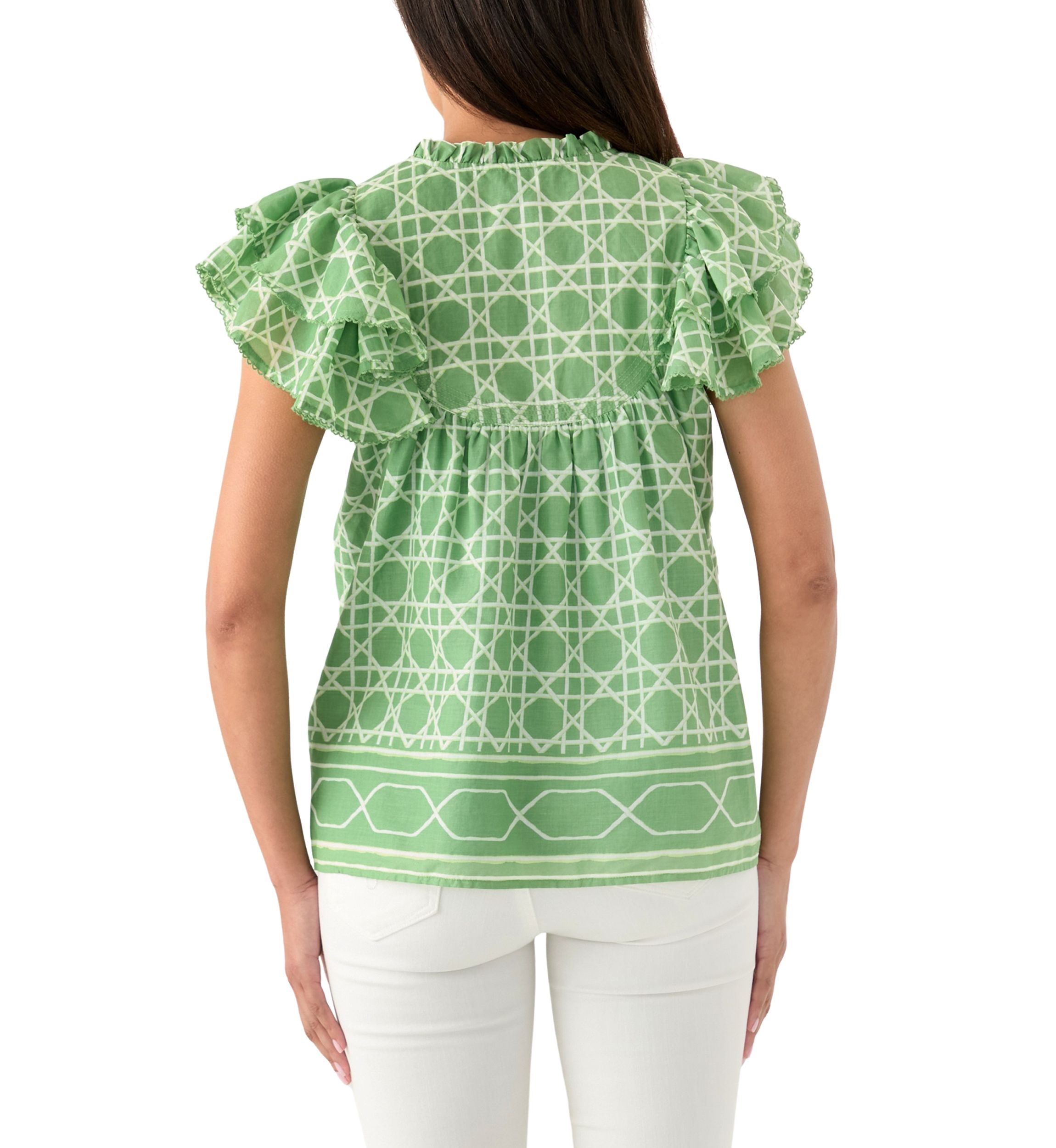 Womens Short Flutter Sleeve Printed Top