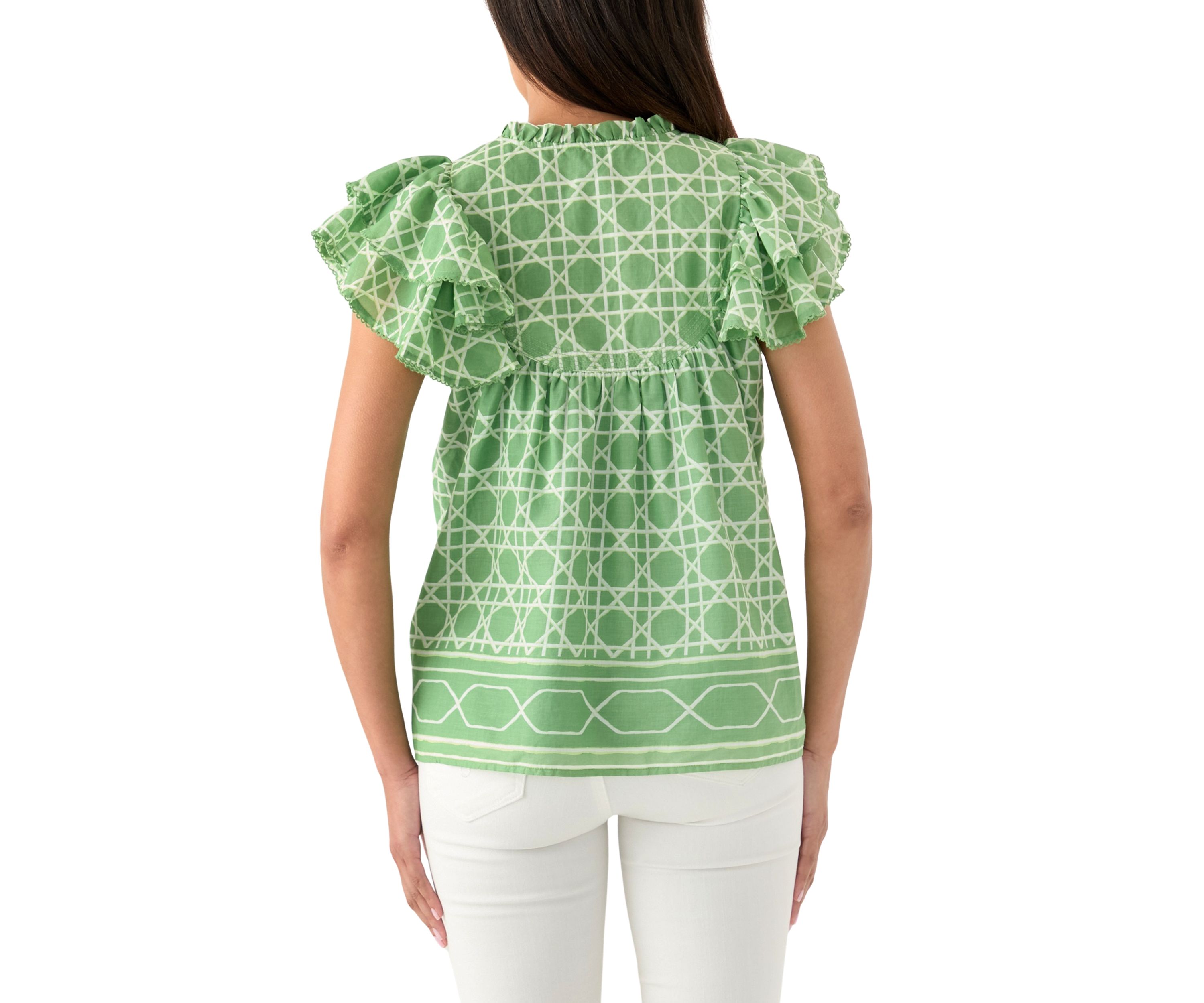 Womens Short Flutter Sleeve Printed Top