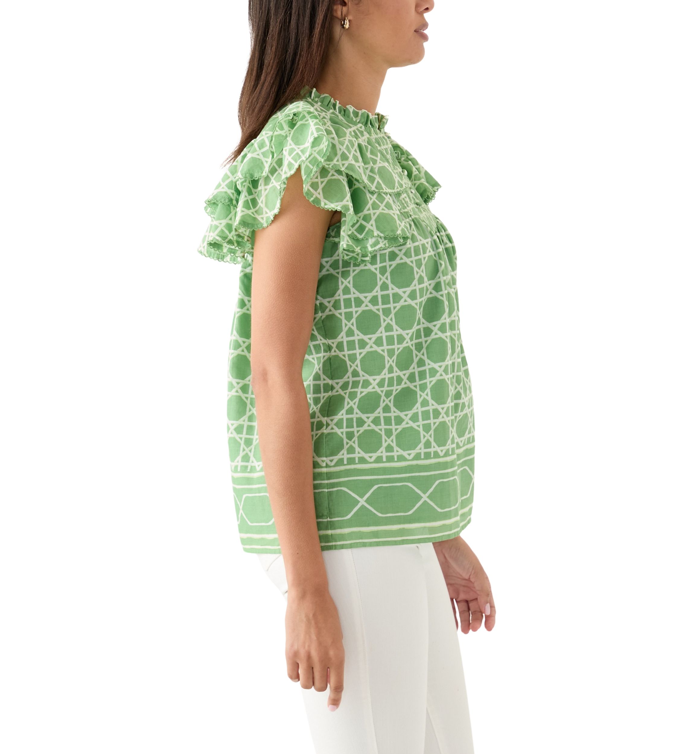 Womens Short Flutter Sleeve Printed Top