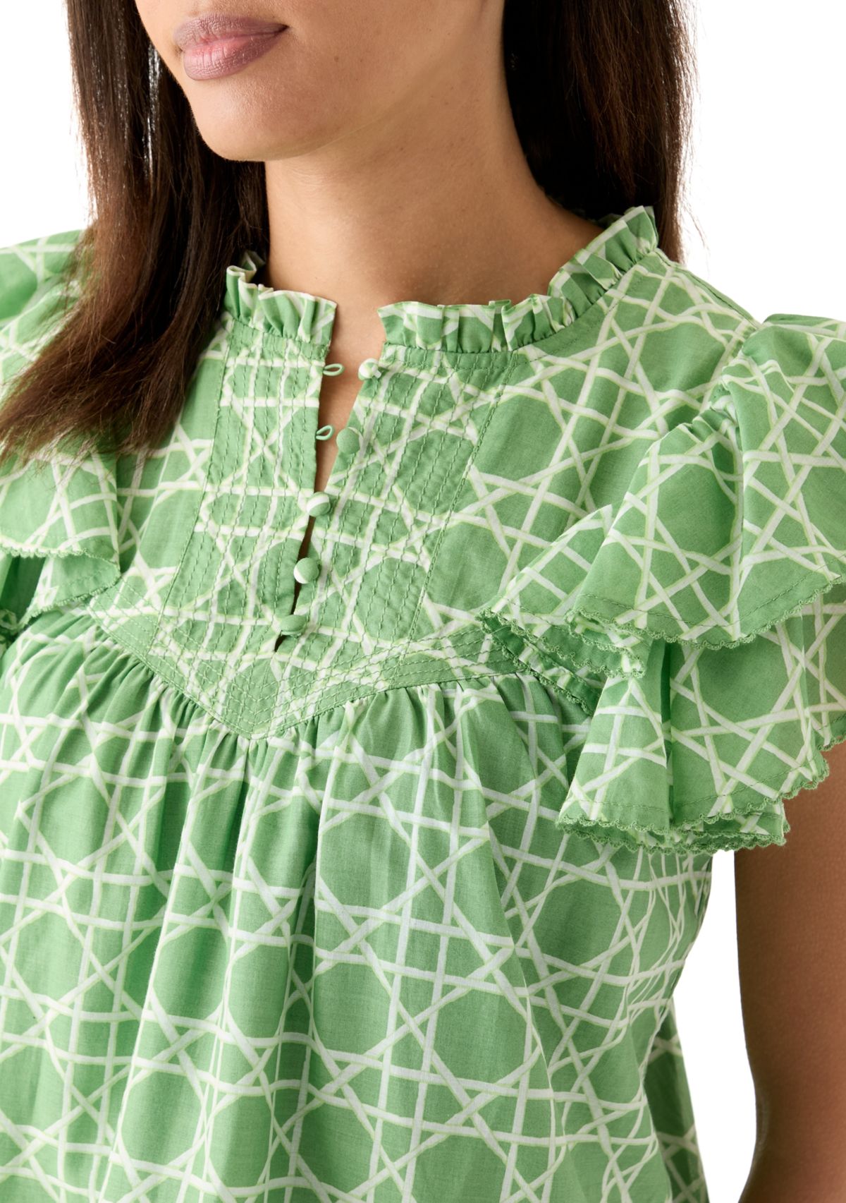 Womens Short Flutter Sleeve Printed Top