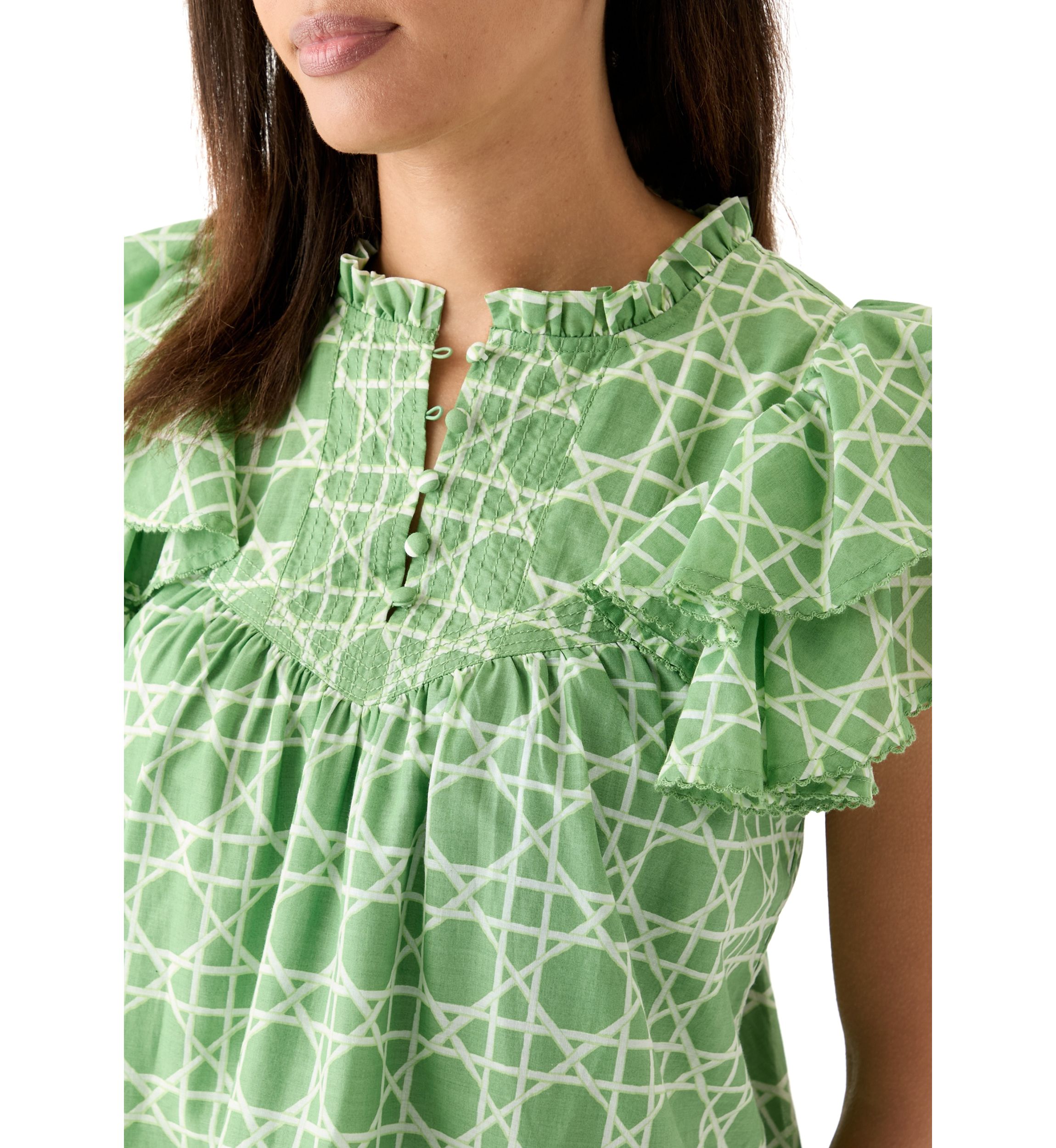 Womens Short Flutter Sleeve Printed Top