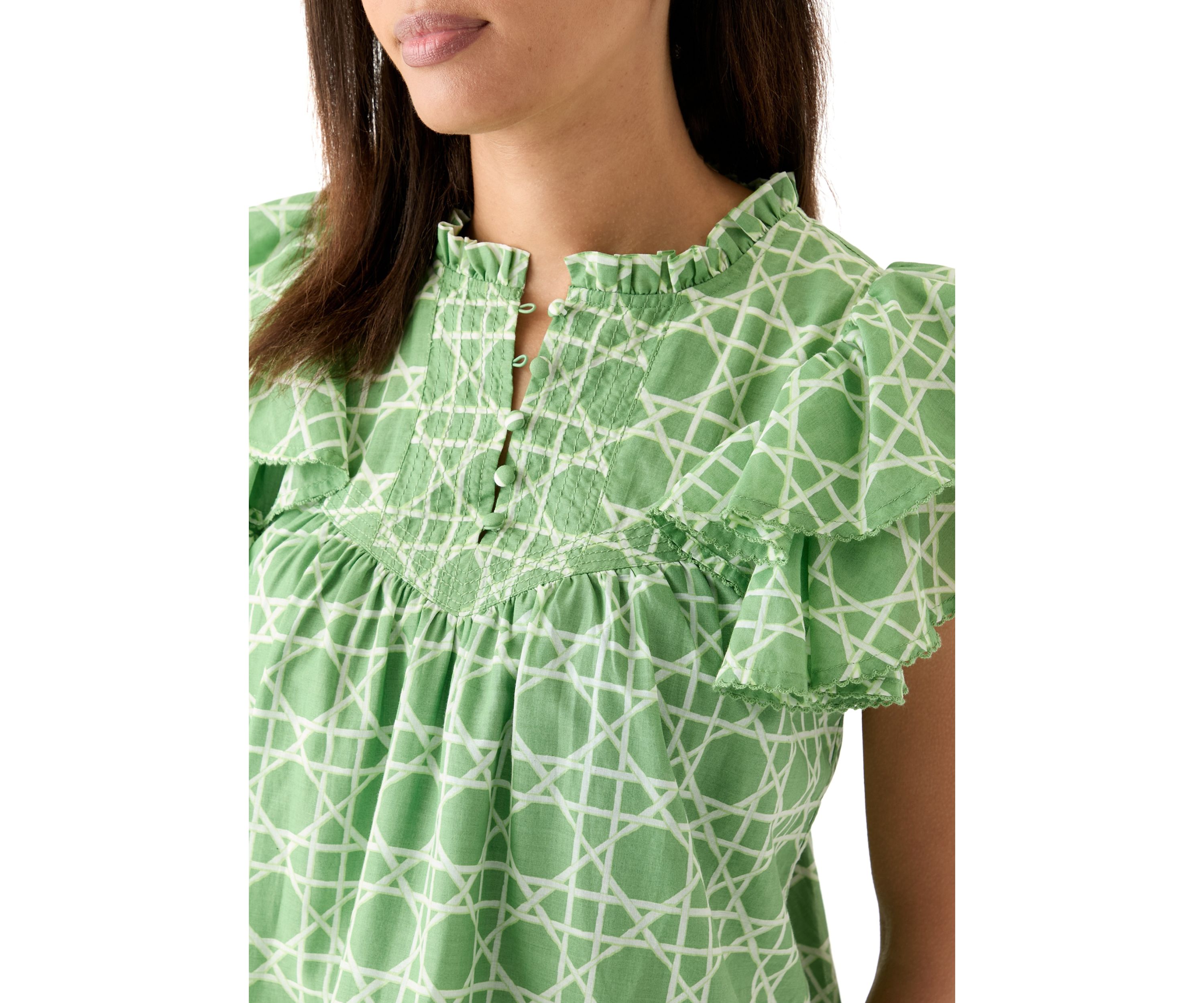 Womens Short Flutter Sleeve Printed Top
