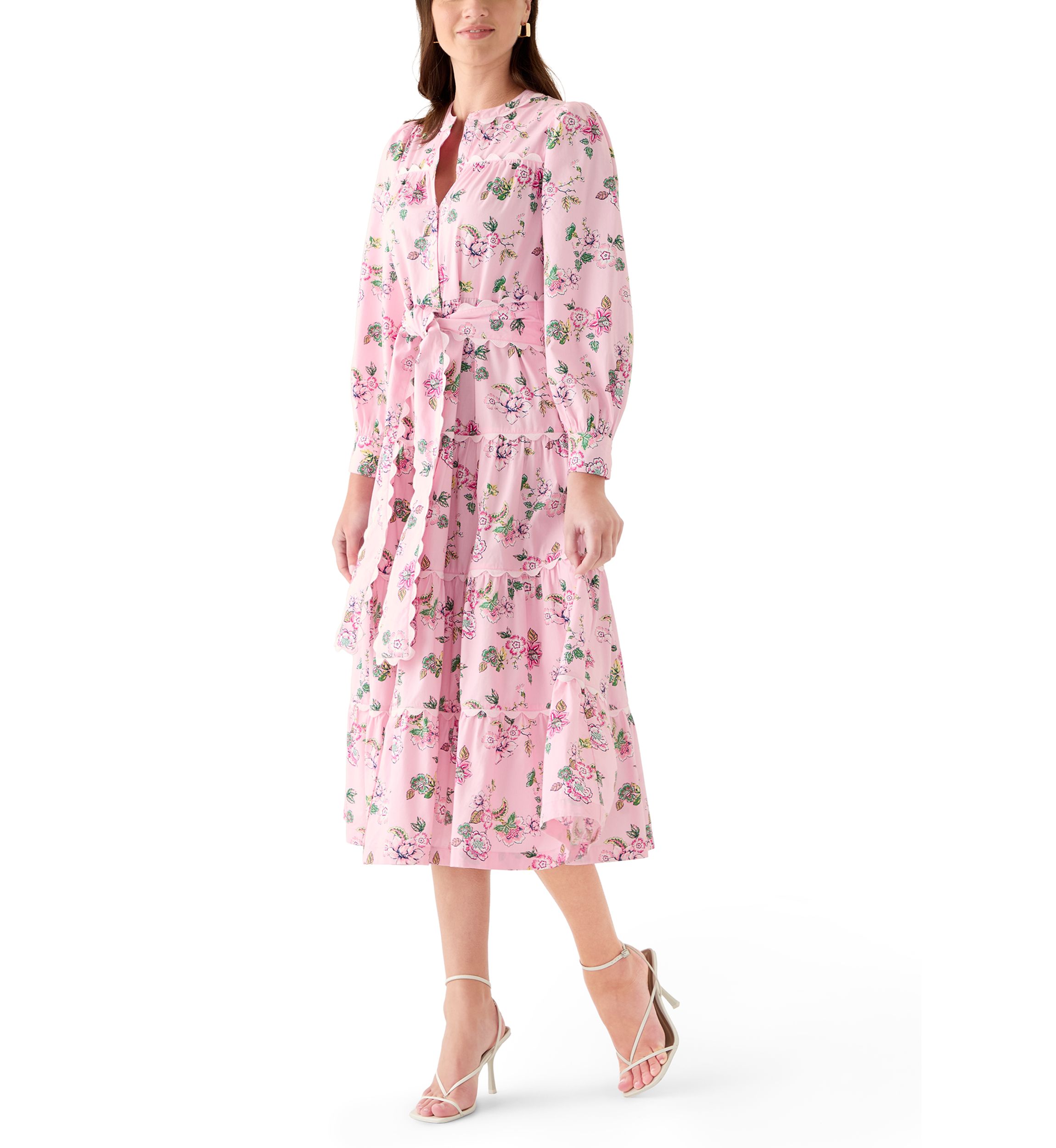 Crown & Ivy™ Women's Long Sleeve Scallop Trim Shirt Dress | Belk