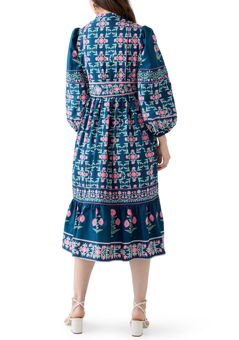 Womens Long Sleeve Midi Split Neck Dress