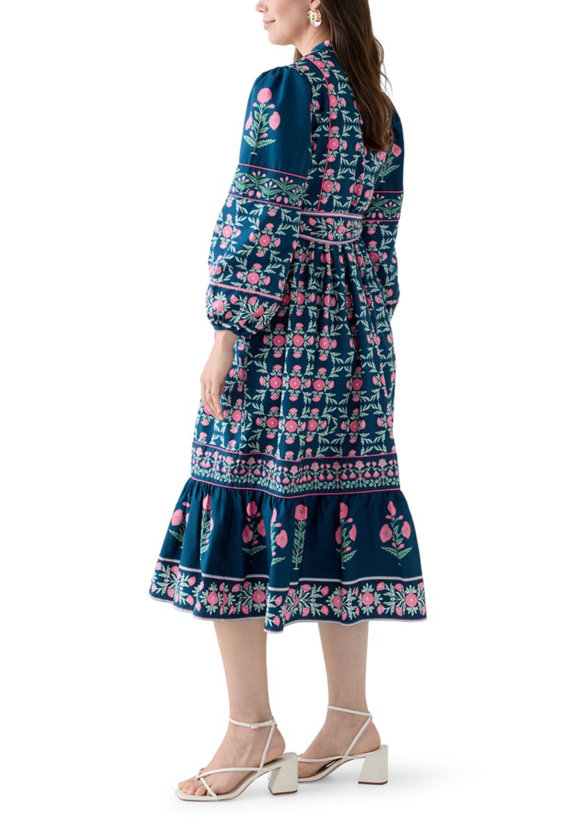 Womens Long Sleeve Midi Split Neck Dress