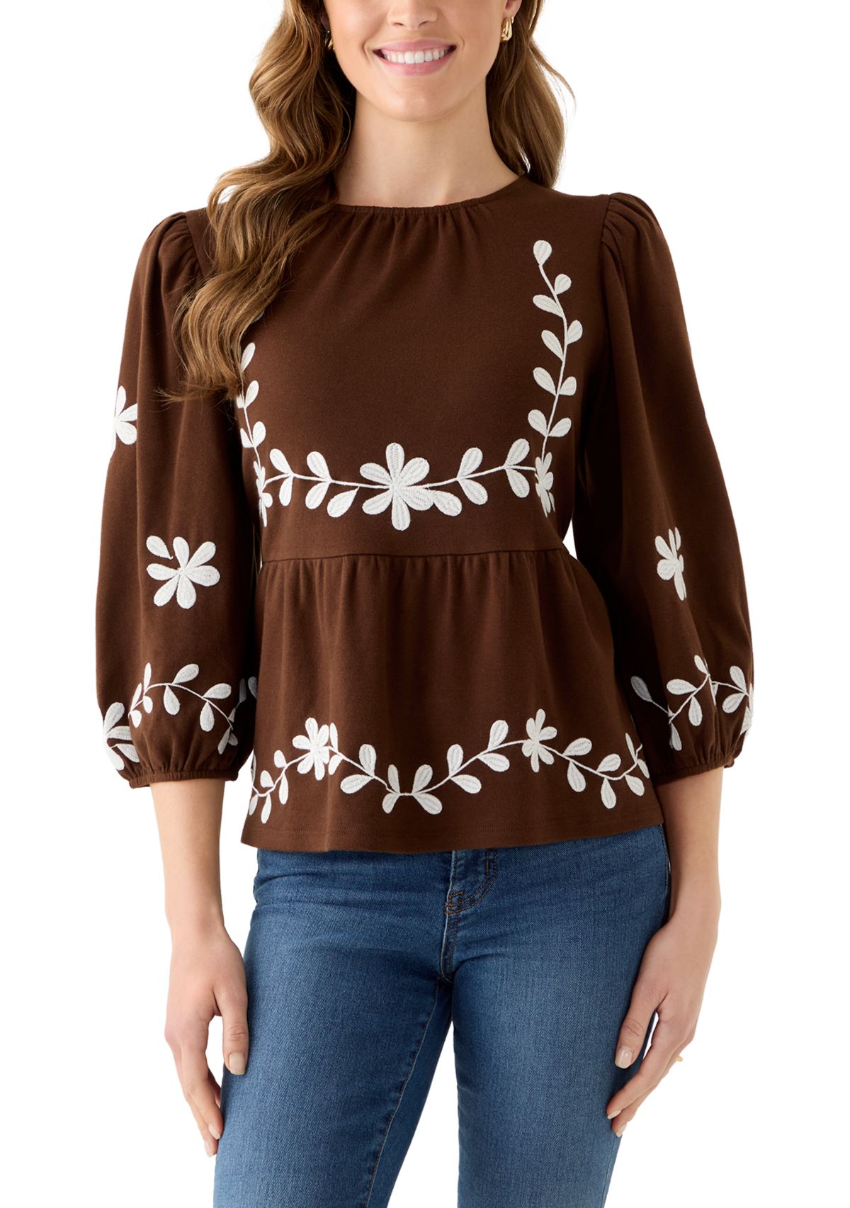  Womens 3/4 Sleeve Peplum Top 
