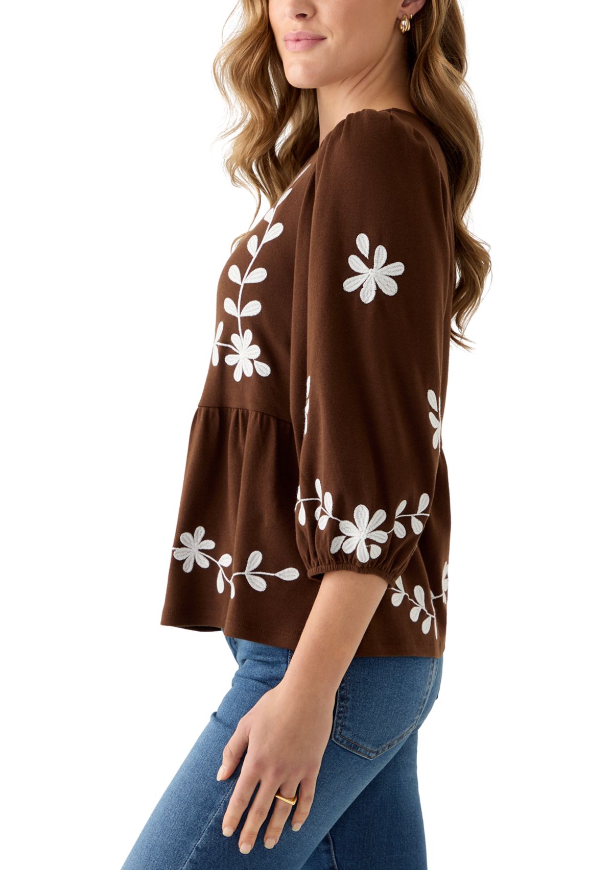  Womens 3/4 Sleeve Peplum Top 