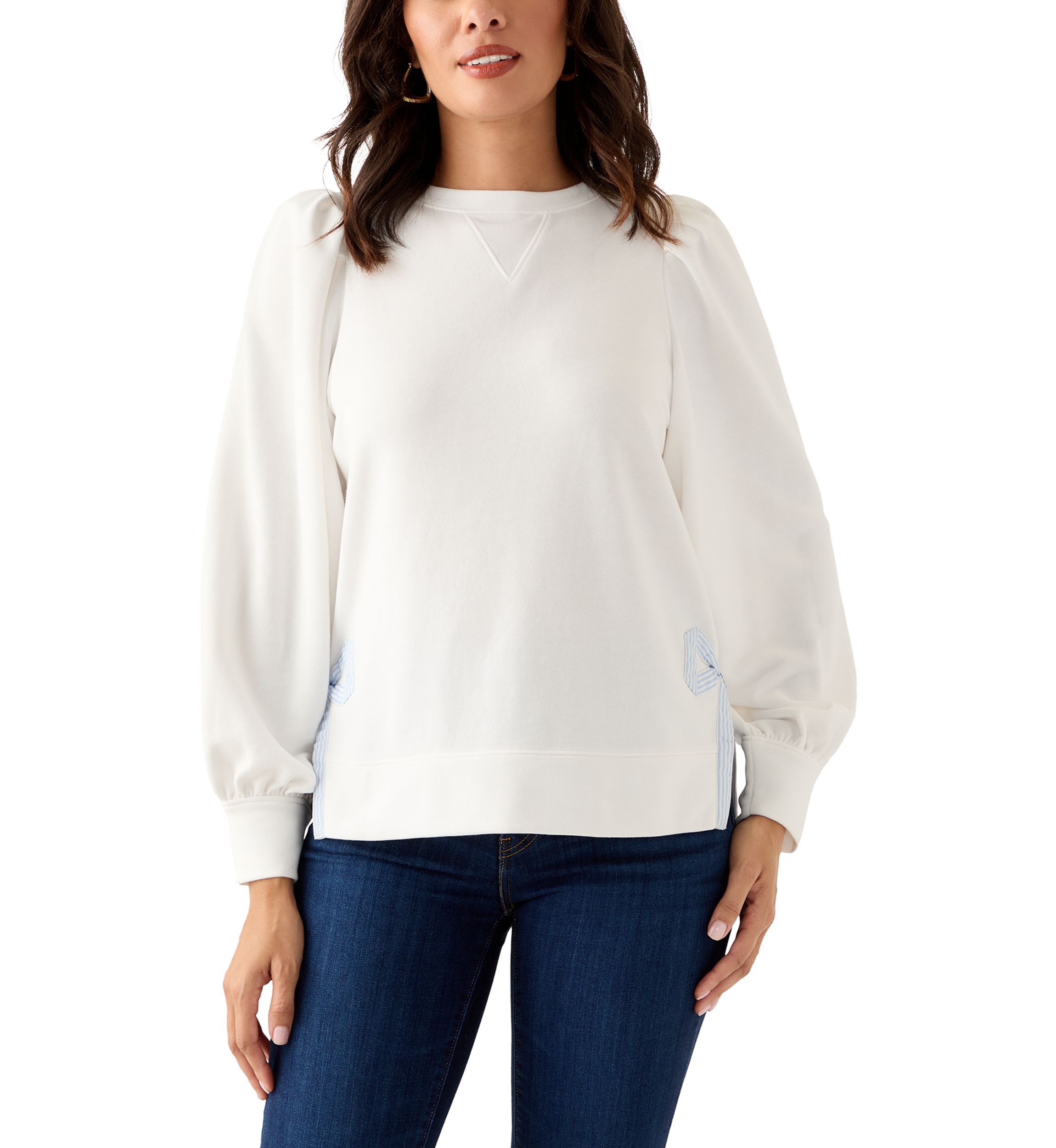 Womens Long Bow Puff Sleeve Sweatshirt