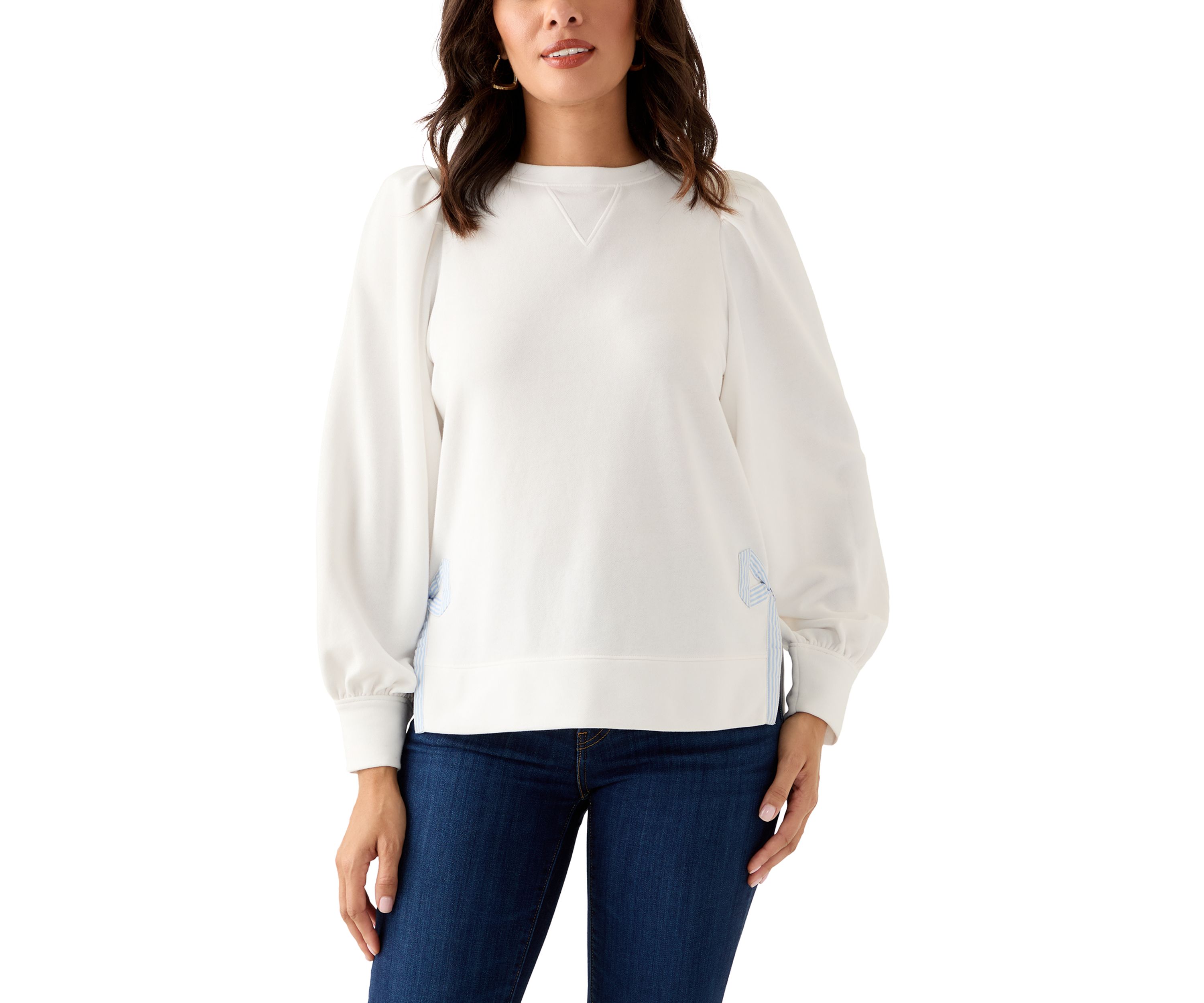 Womens Long Bow Puff Sleeve Sweatshirt