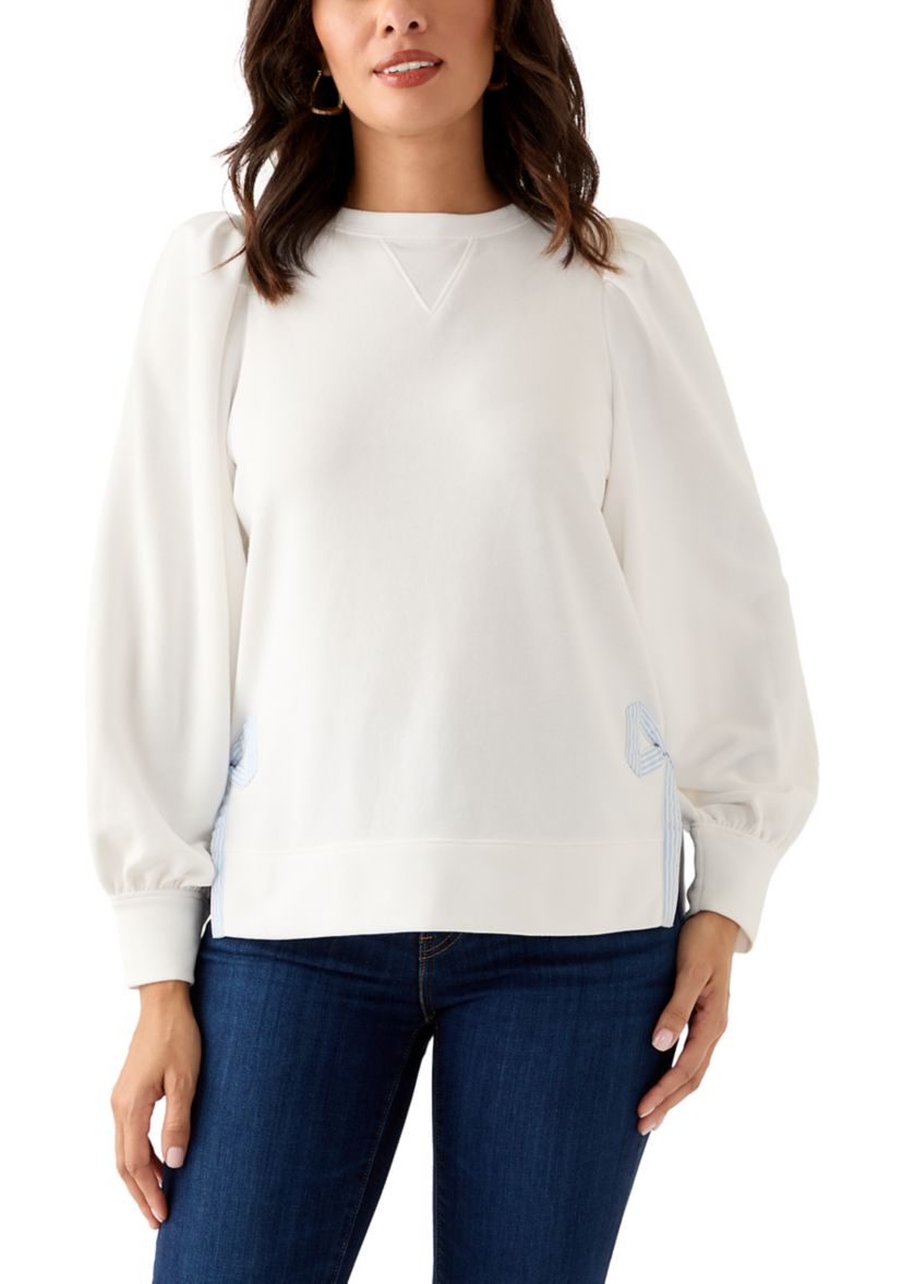 Womens Long Bow Puff Sleeve Sweatshirt