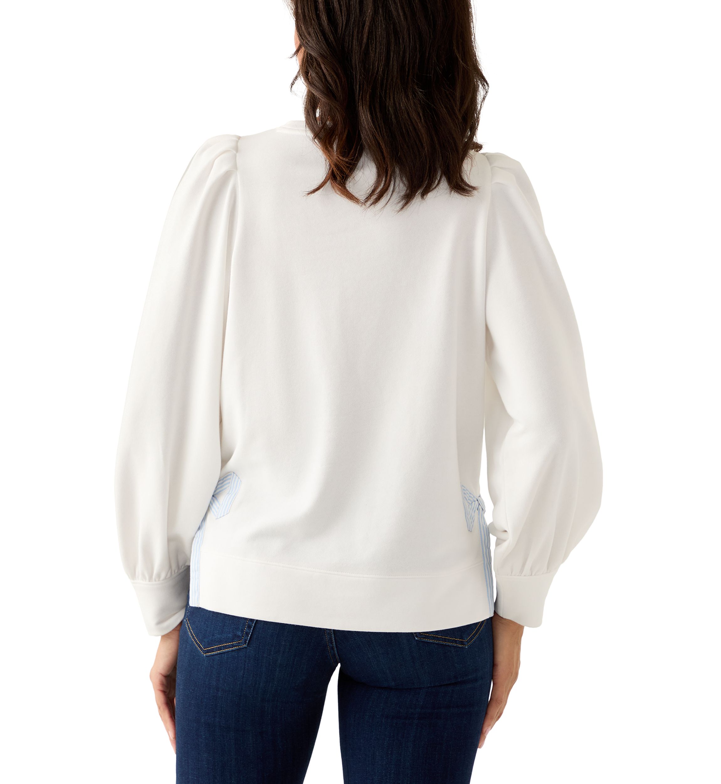 Womens Long Bow Puff Sleeve Sweatshirt