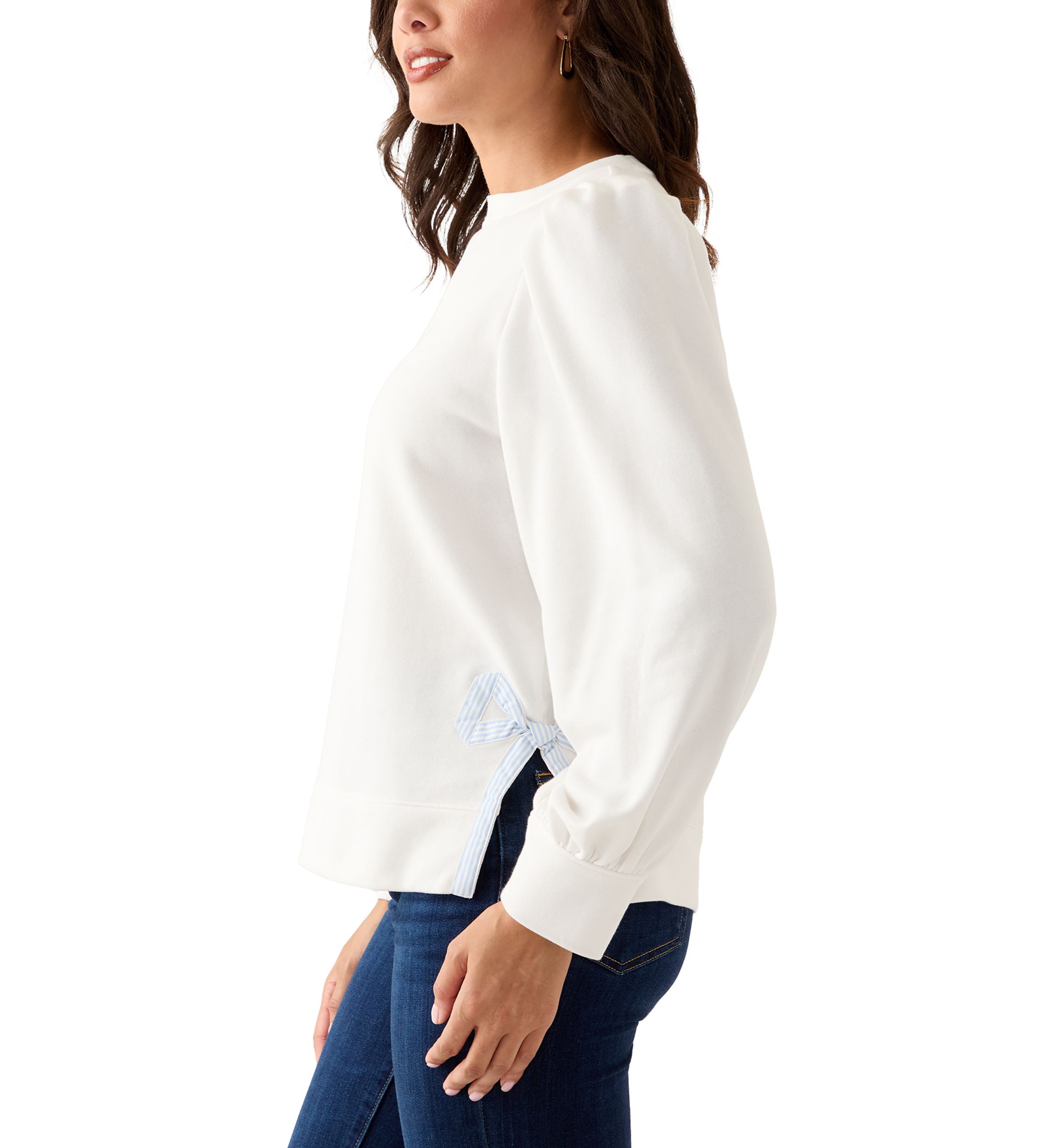 Womens Long Bow Puff Sleeve Sweatshirt
