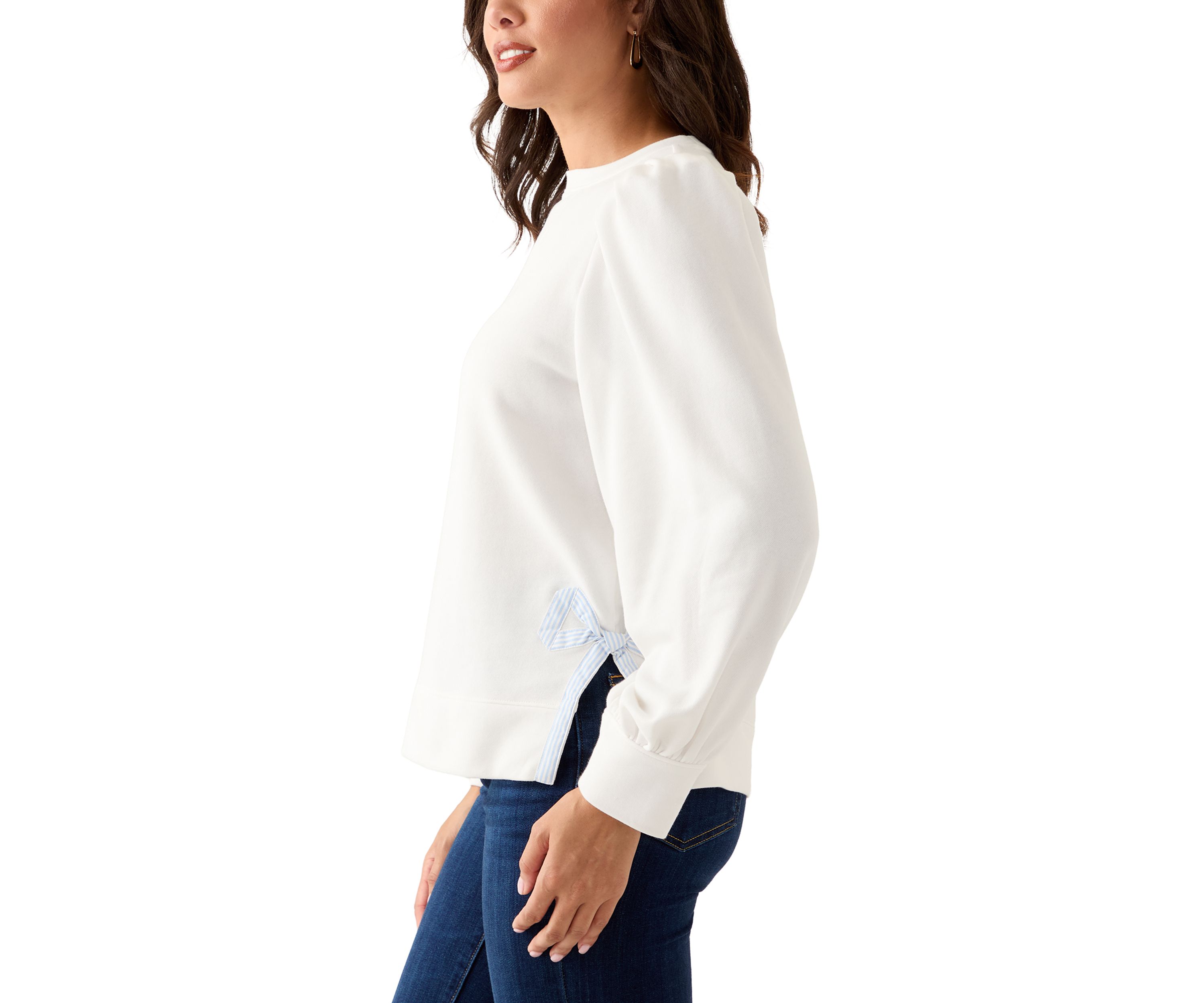 Womens Long Bow Puff Sleeve Sweatshirt