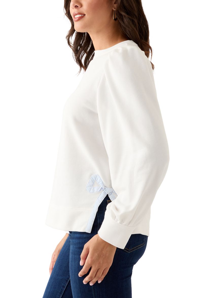 Womens Long Bow Puff Sleeve Sweatshirt