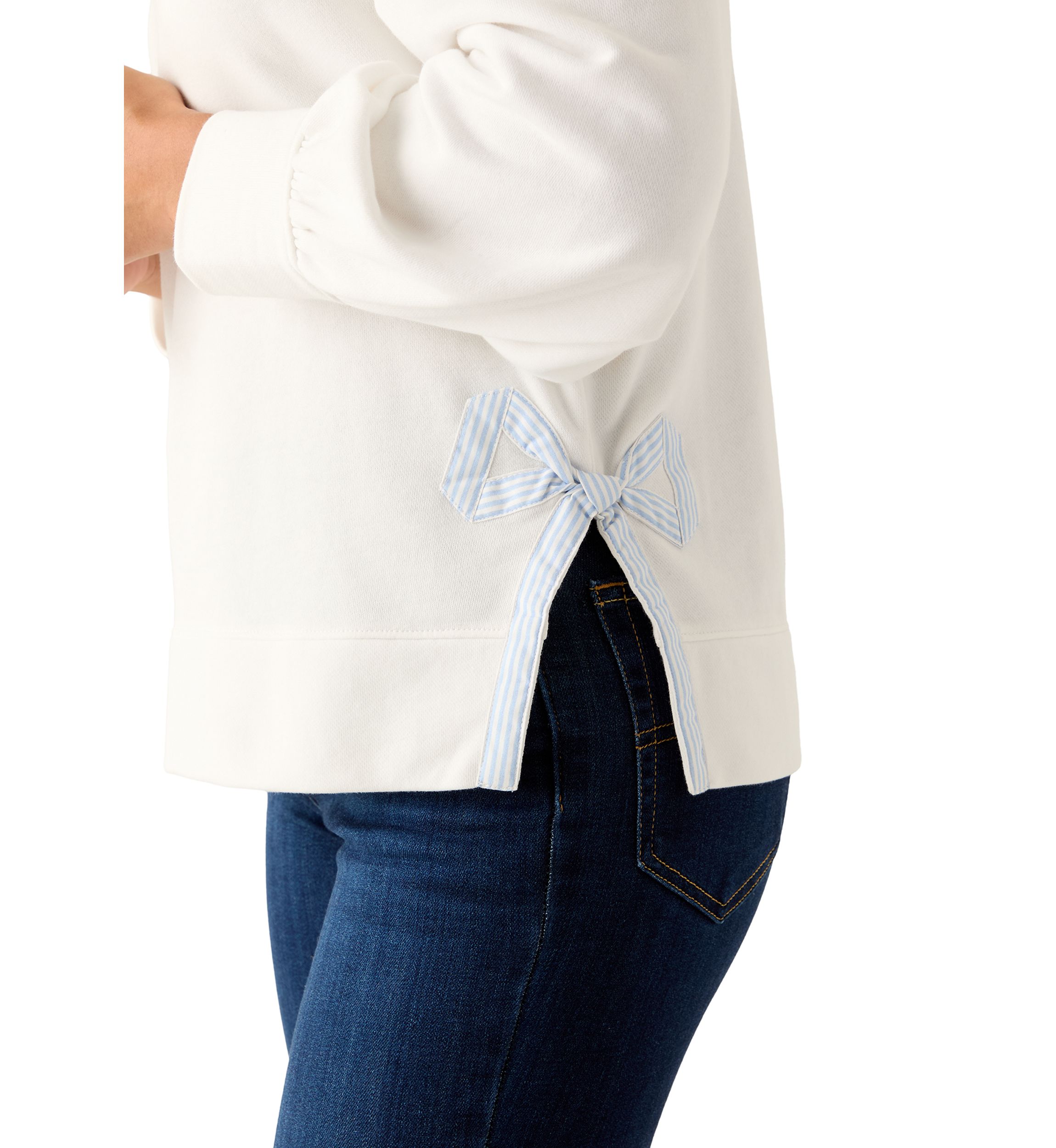 Womens Long Bow Puff Sleeve Sweatshirt