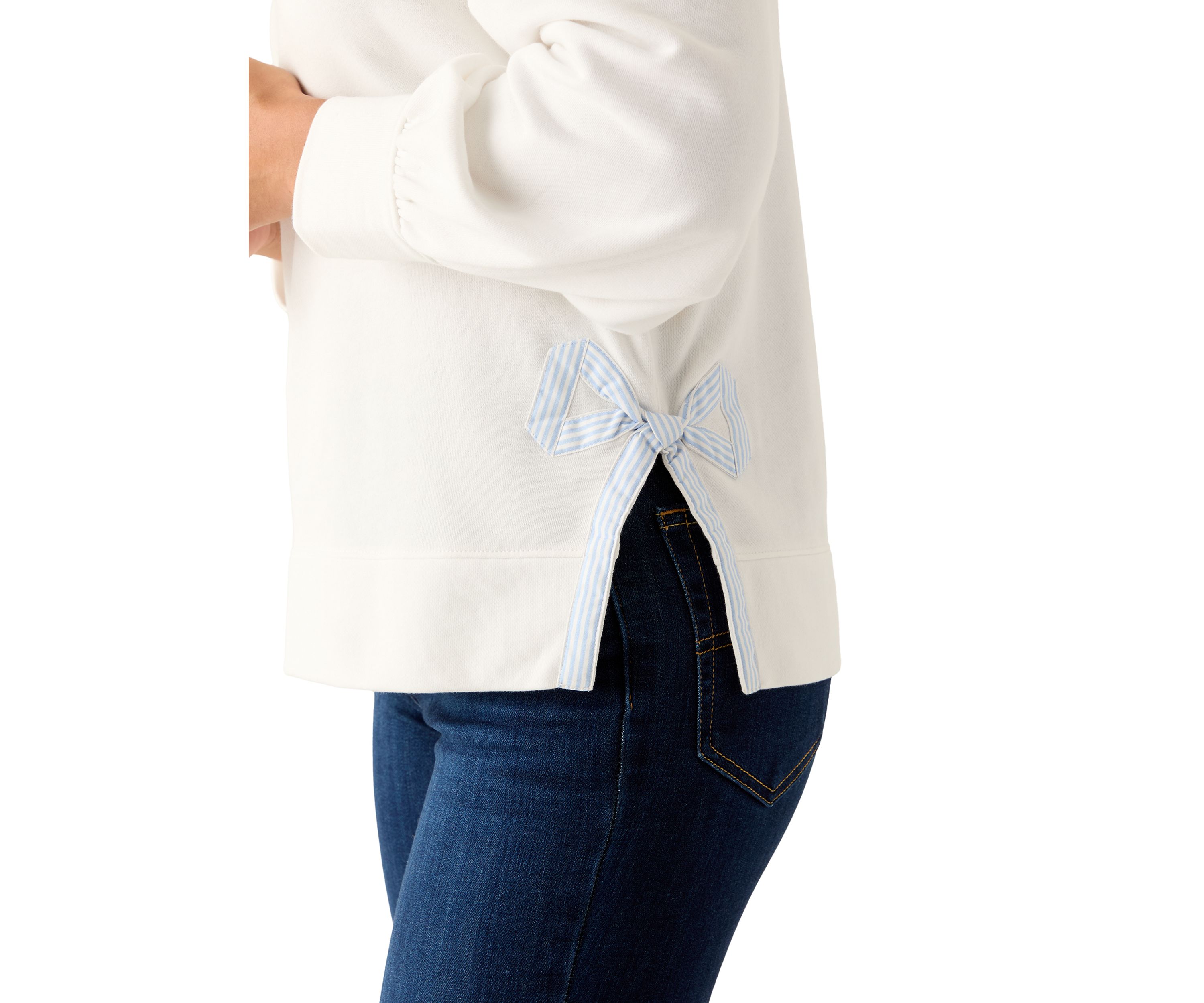 Womens Long Bow Puff Sleeve Sweatshirt