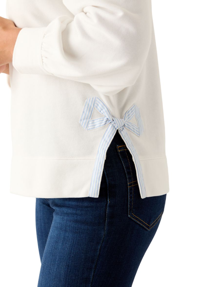 Womens Long Bow Puff Sleeve Sweatshirt