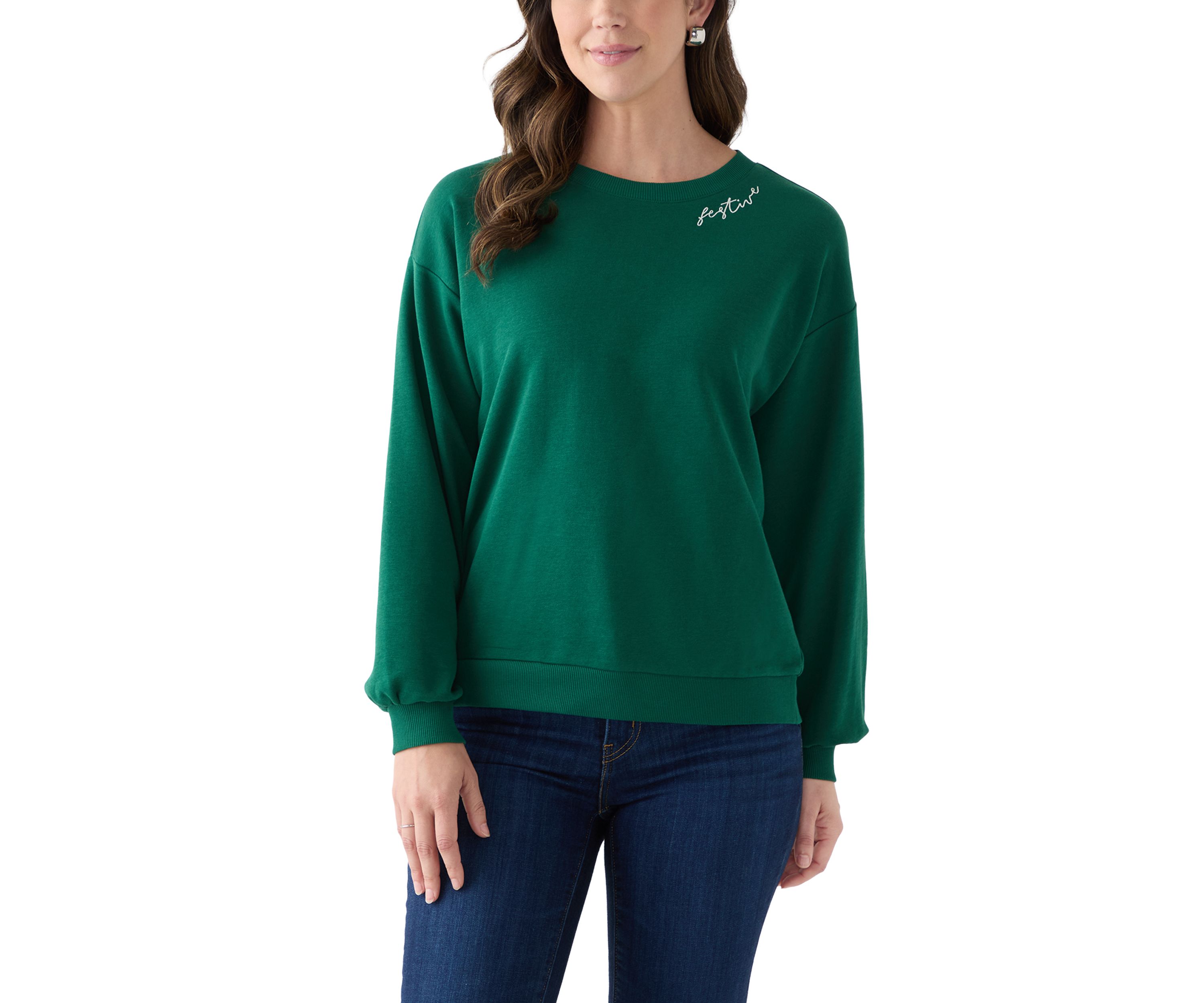 Womens Long Sleeve Embroidered Sweatshirt