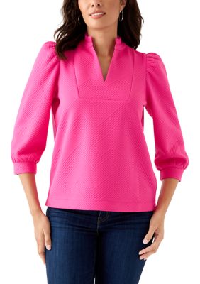 Crown & Ivy Women's Jacquard Long Sleeve Knit Top, Pink, Small