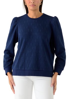 Crown & Ivy Women's Quilted Pullover Sweater, Navy Blue, Large