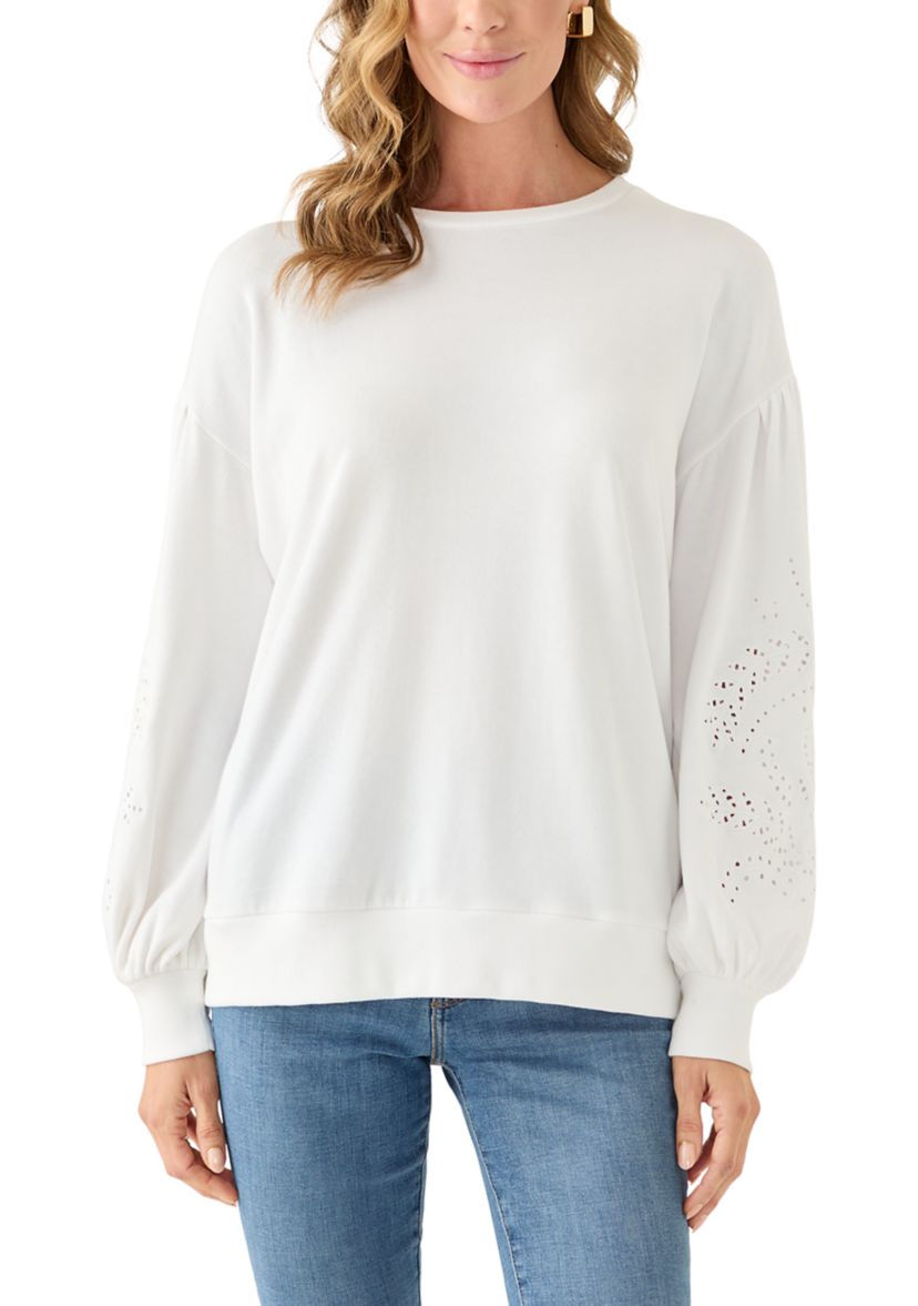 Womens Eyelet Sleeve Sweater
