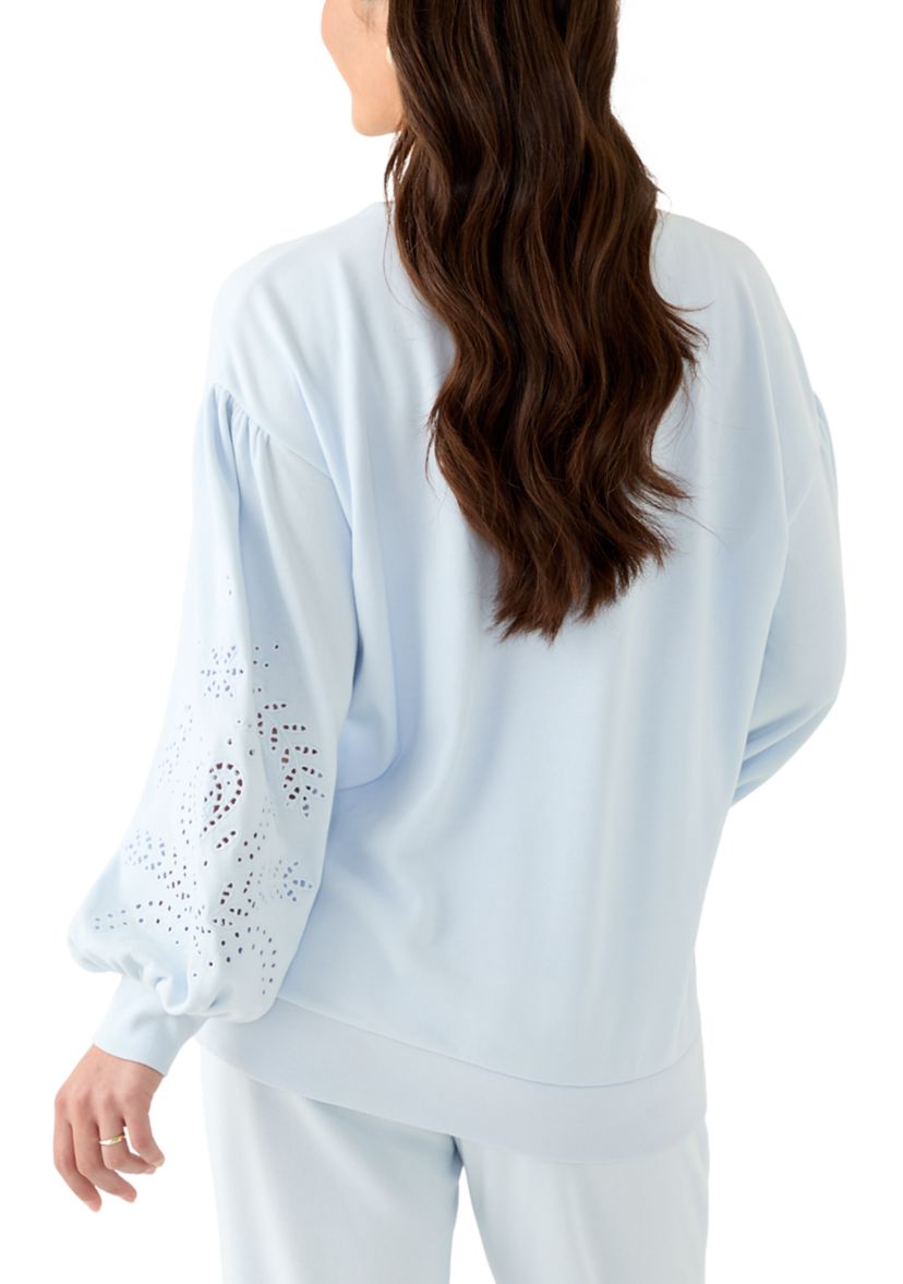 Womens Eyelet Sleeve Sweater