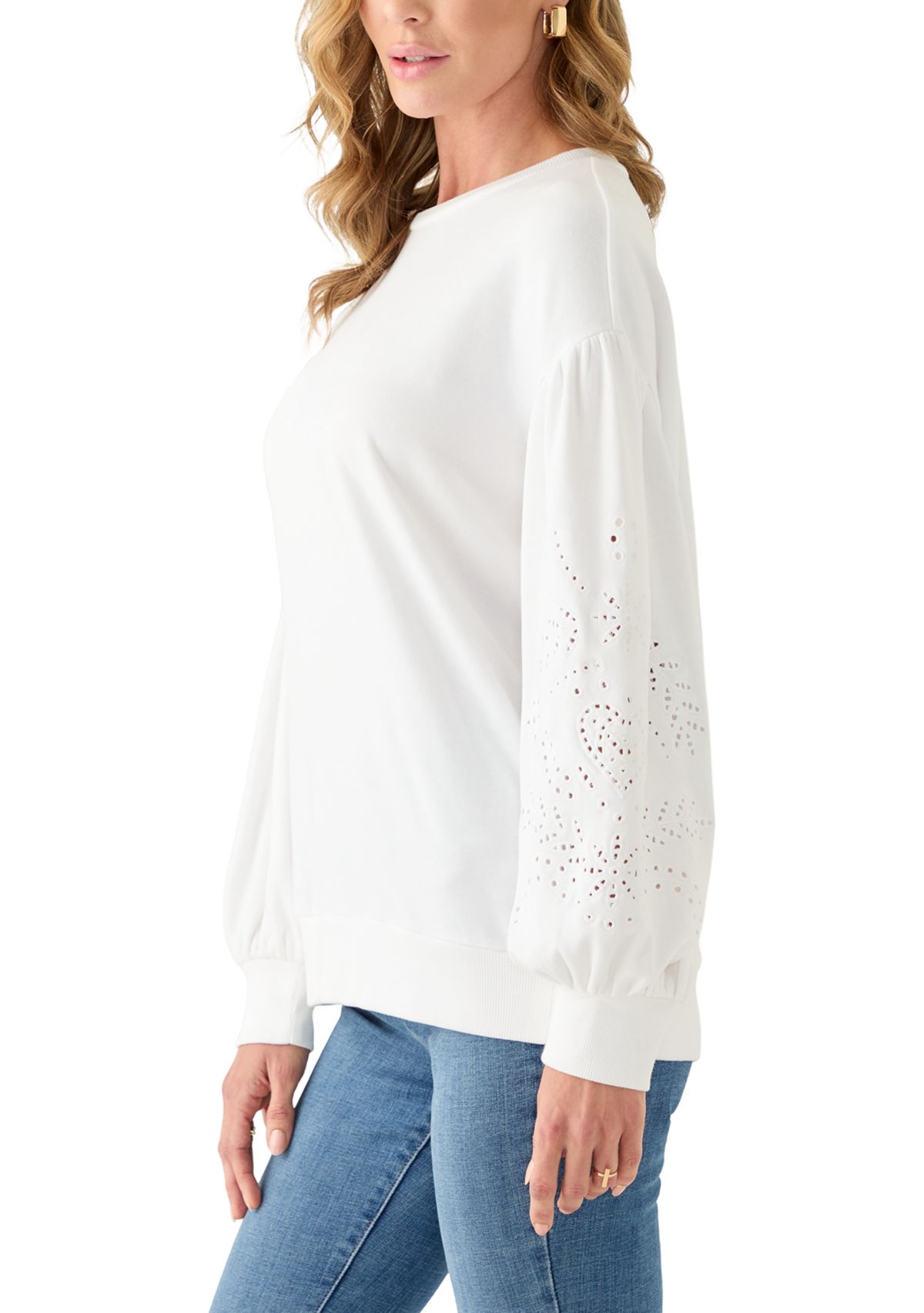 Womens Eyelet Sleeve Sweater