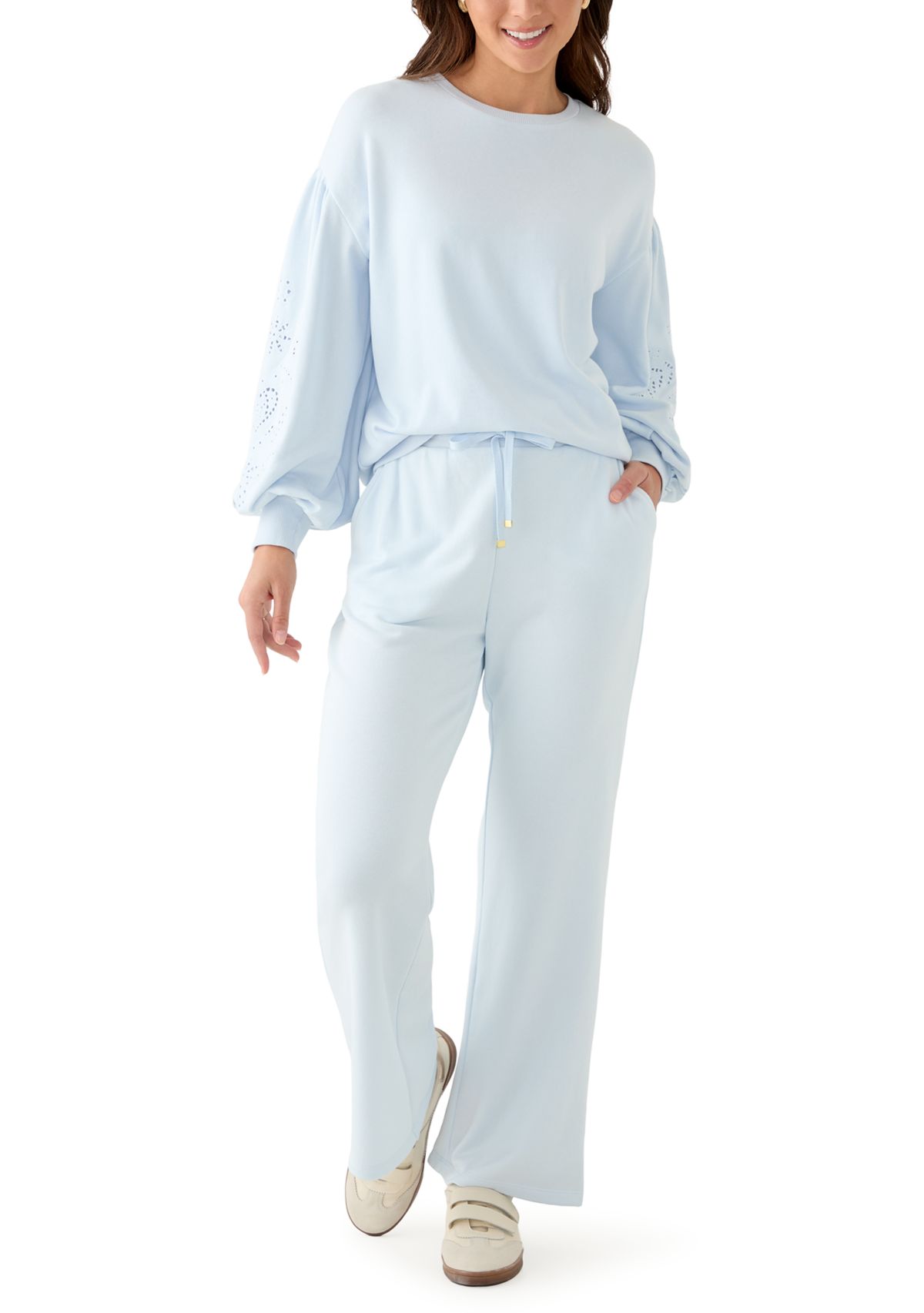 Womens Eyelet Sleeve Sweater