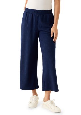 Crown & Ivy Women's Quilted Crop Wide Leg Pants, Navy Blue, Large