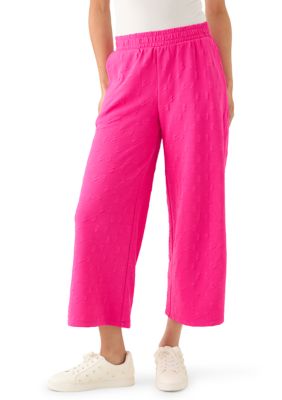Crown & Ivy Women's Quilted Crop Wide Leg Pants, Pink, Large